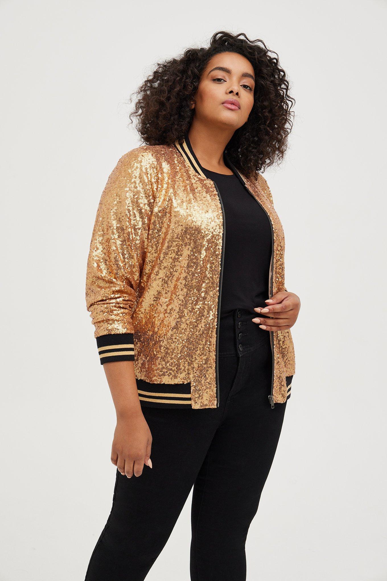 Plus size sequin clearance bomber