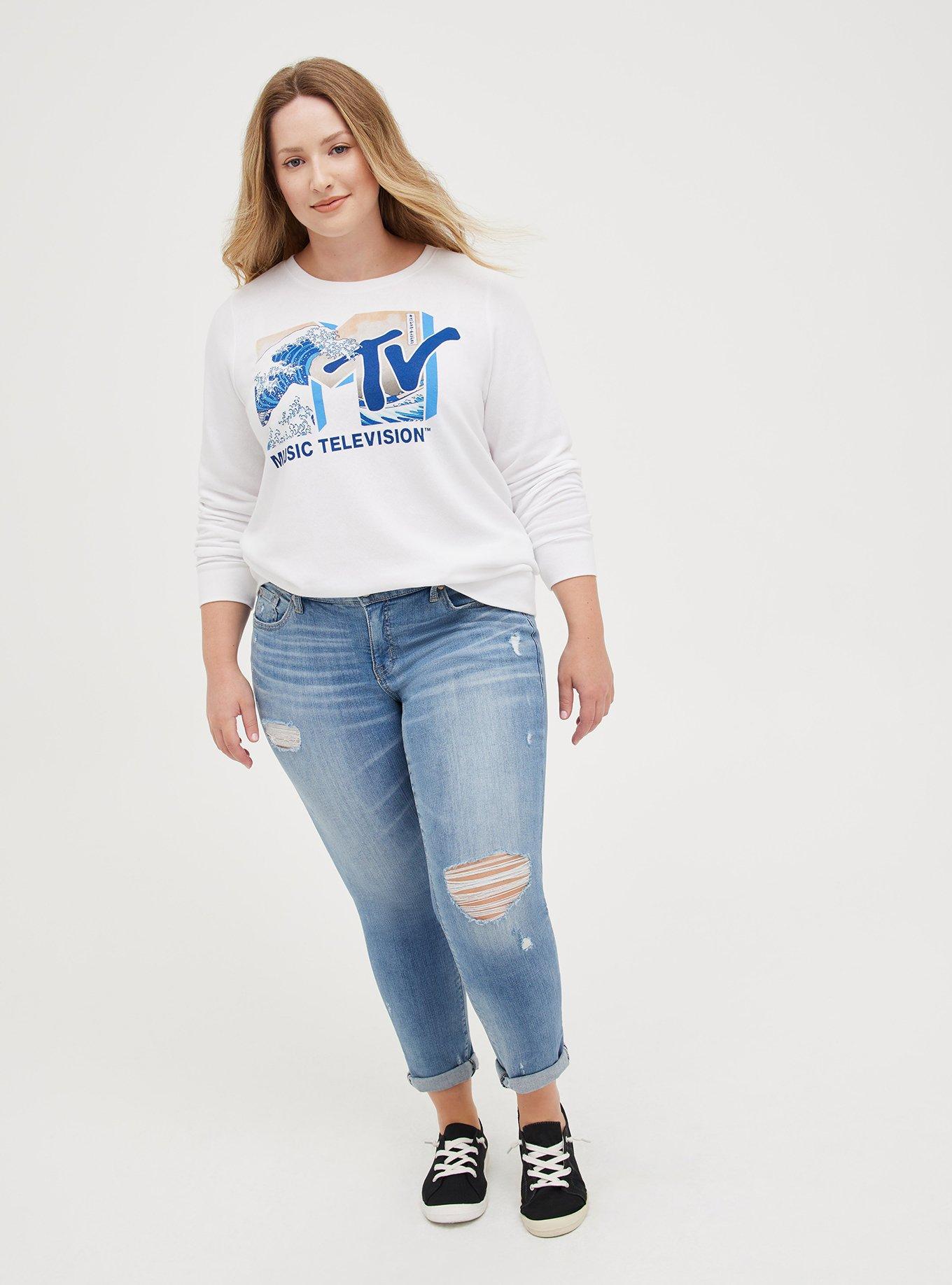 Plus Size Sweatshirt - Cozy Fleece MTV Wave White, BRIGHT WHITE, alternate