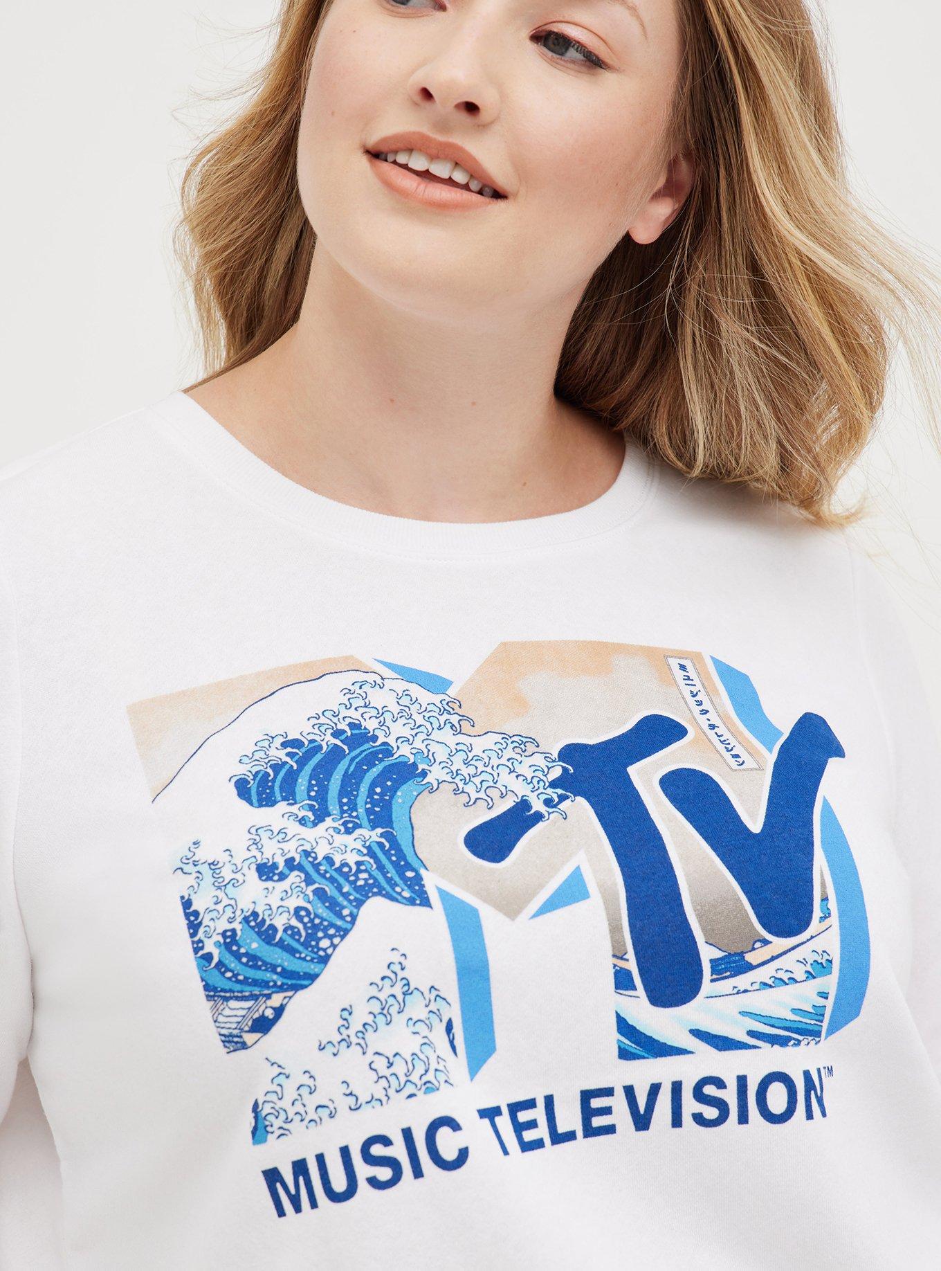 Plus Size Sweatshirt - Cozy Fleece MTV Wave White, BRIGHT WHITE, alternate