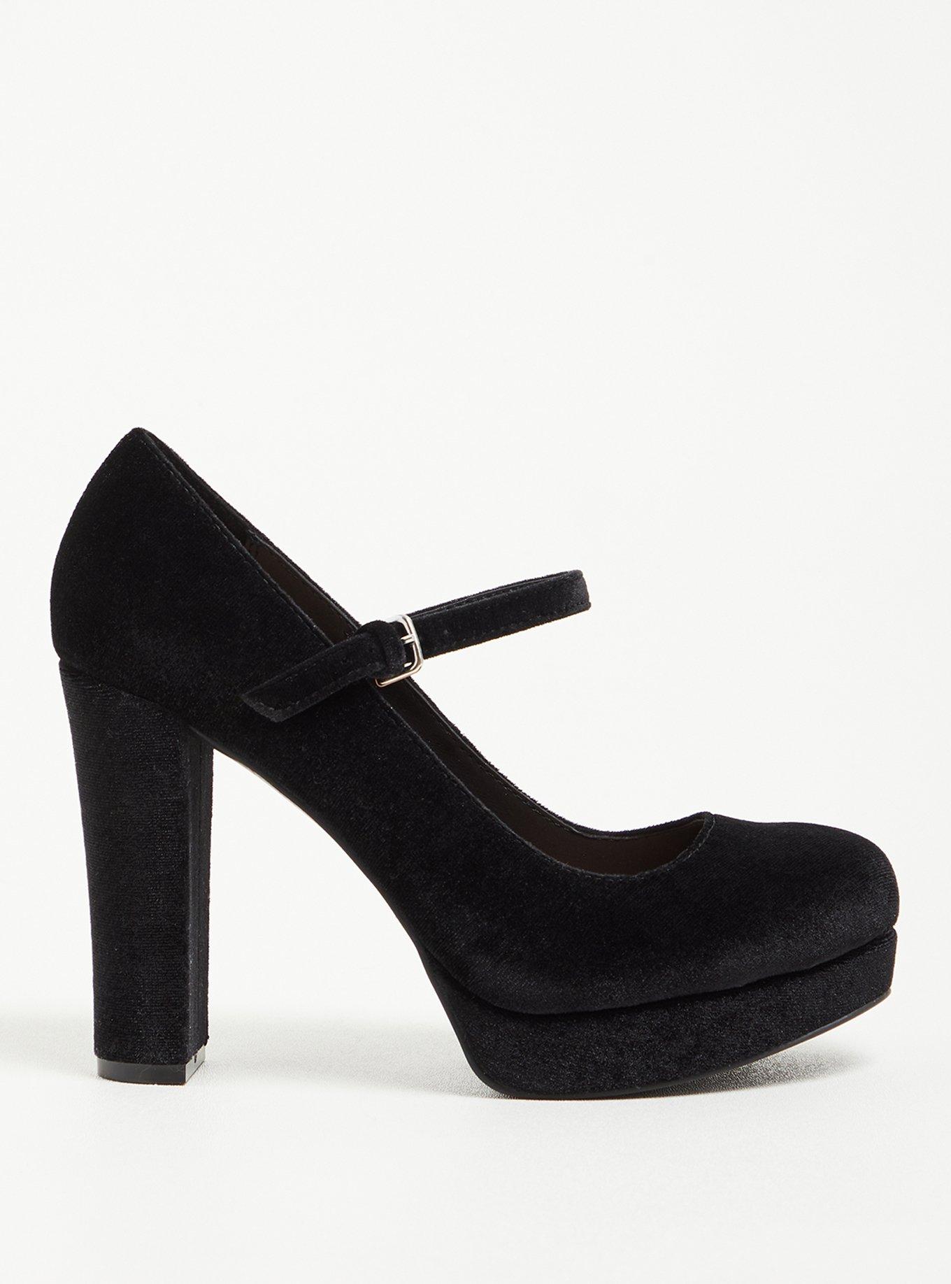 Black Velvet Chunky Platforms Sole Mary Jane Block High Heels Shoes