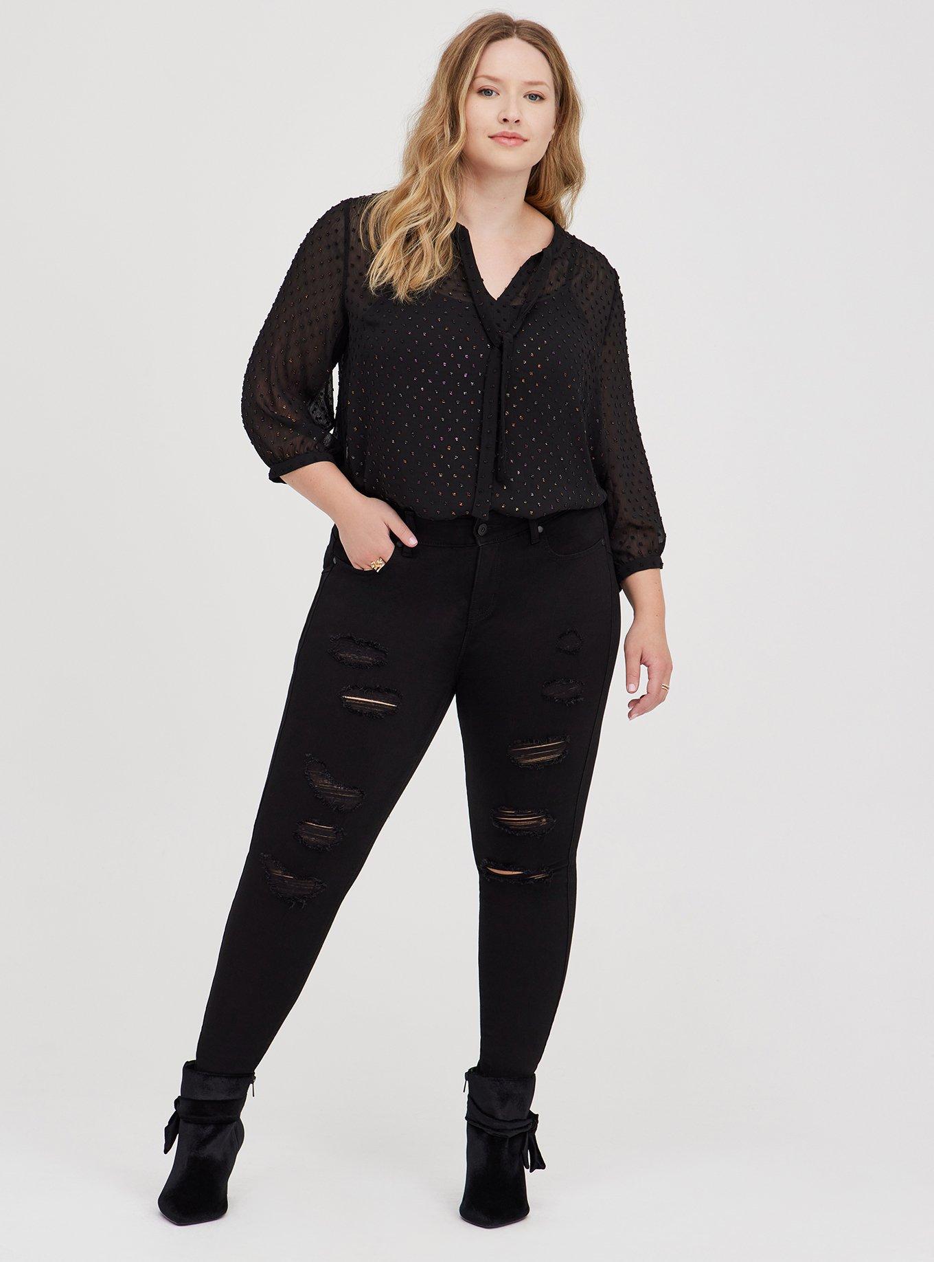 Peasant Blouse - Georgette Metallic Clip Dot Black, DEEP BLACK, alternate