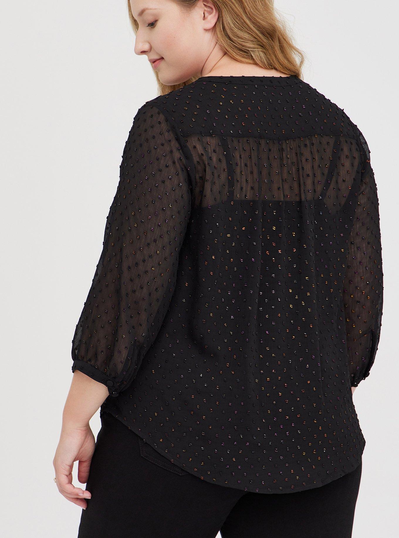 Peasant Blouse - Georgette Metallic Clip Dot Black, DEEP BLACK, alternate
