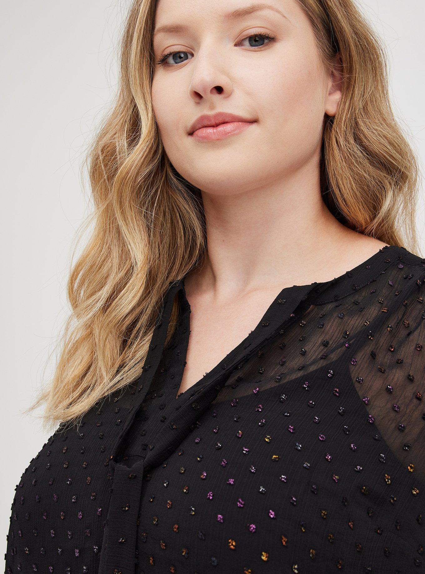 Peasant Blouse - Georgette Metallic Clip Dot Black, DEEP BLACK, alternate