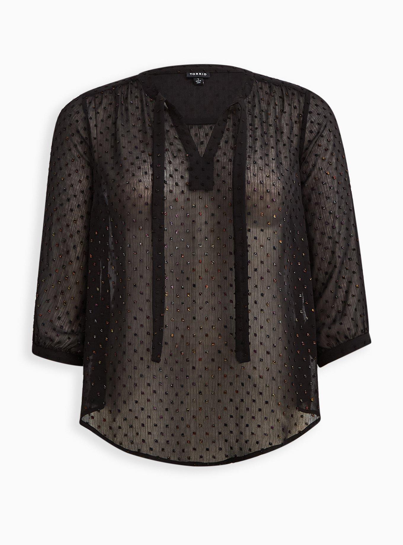Peasant Blouse - Georgette Metallic Clip Dot Black, DEEP BLACK, hi-res