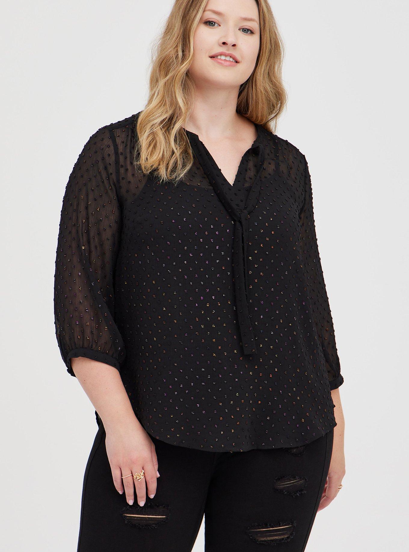 Peasant Blouse - Georgette Metallic Clip Dot Black, DEEP BLACK, hi-res