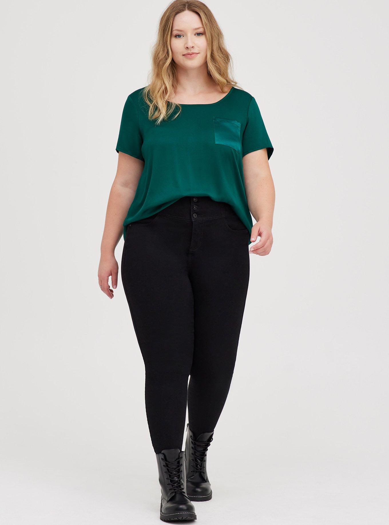 Plus Size Abbey Blouse - Stretch Challis Green, BOTANICAL GARDEN, alternate