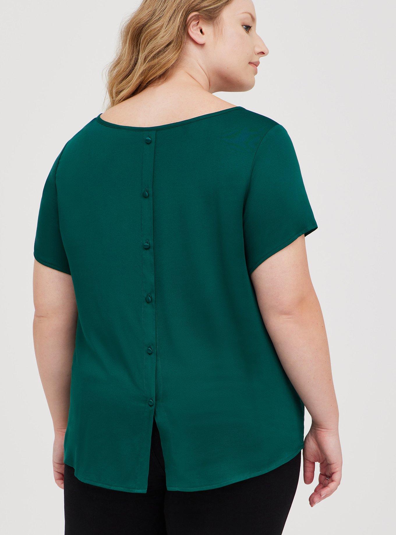Plus Size Abbey Blouse - Stretch Challis Green, BOTANICAL GARDEN, alternate