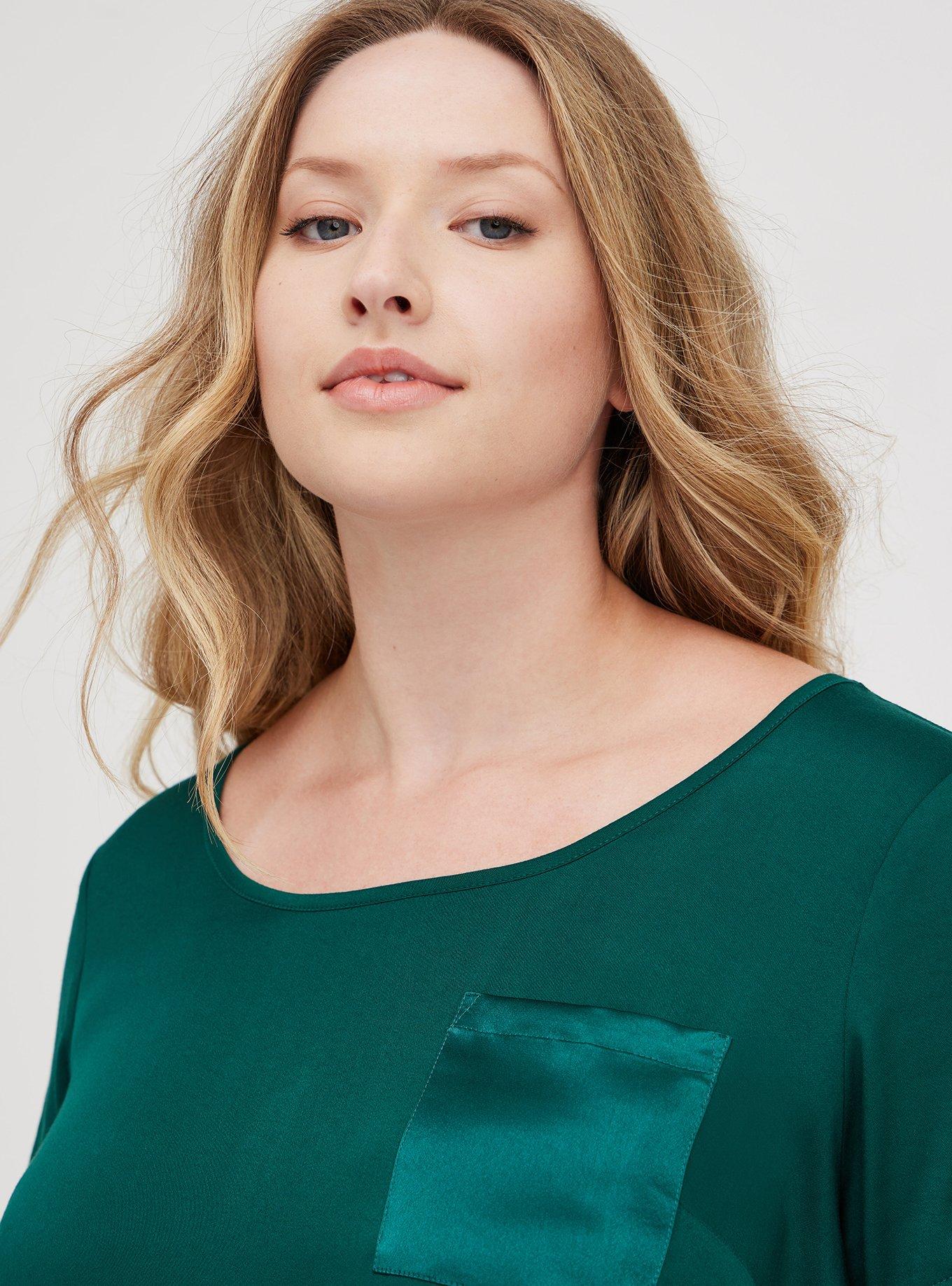 Plus Size Abbey Blouse - Stretch Challis Green, BOTANICAL GARDEN, alternate