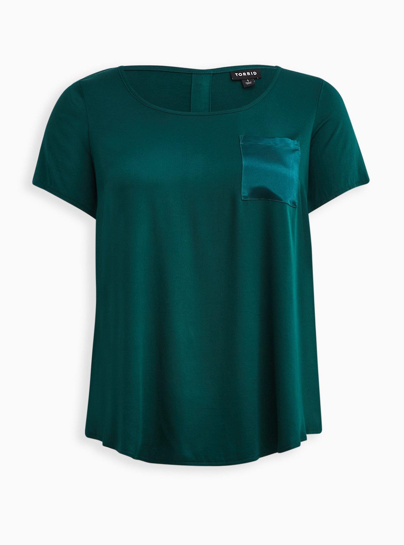 Plus Size Abbey Blouse - Stretch Challis Green, BOTANICAL GARDEN, hi-res