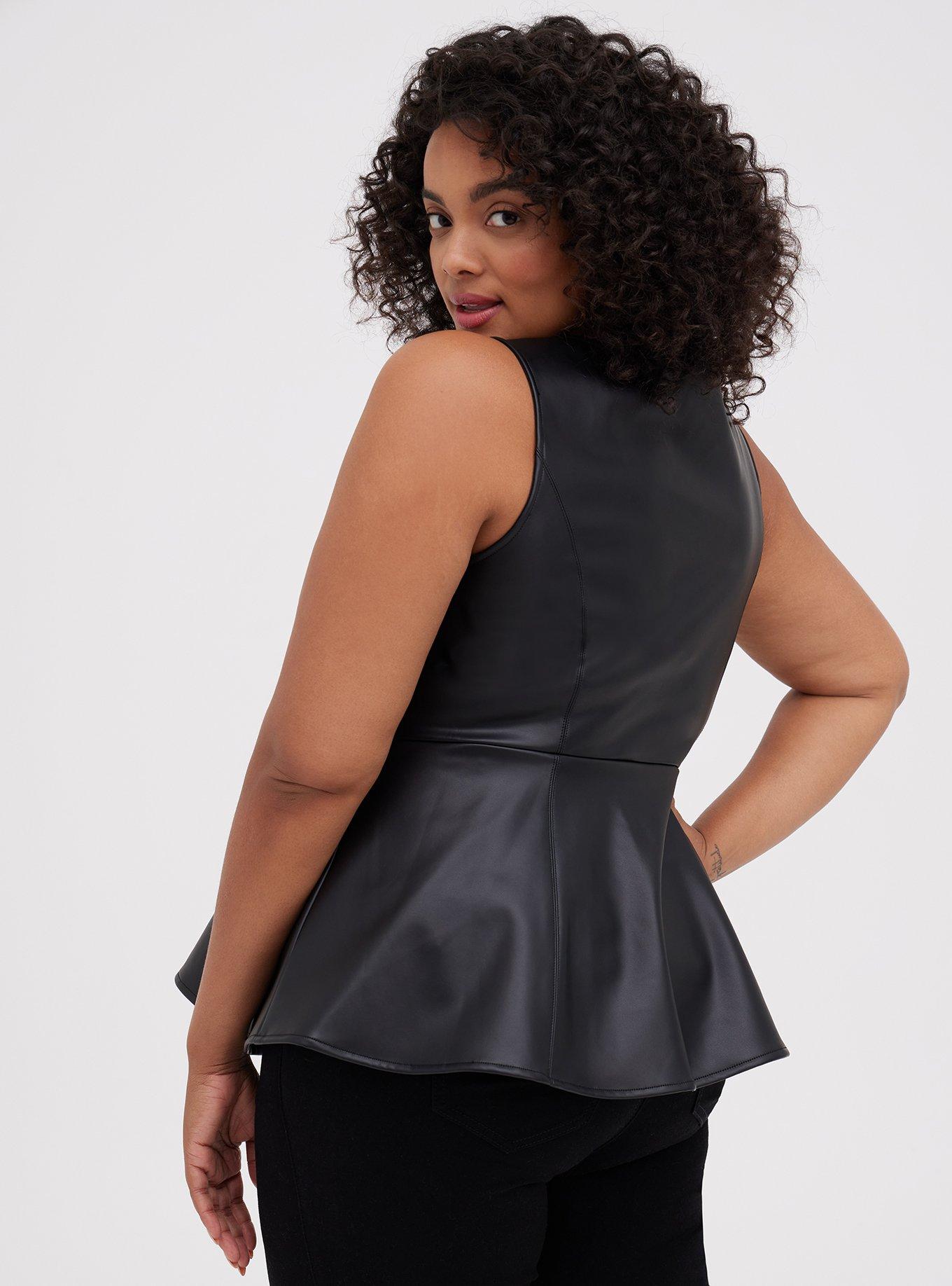 Black leather store peplum top