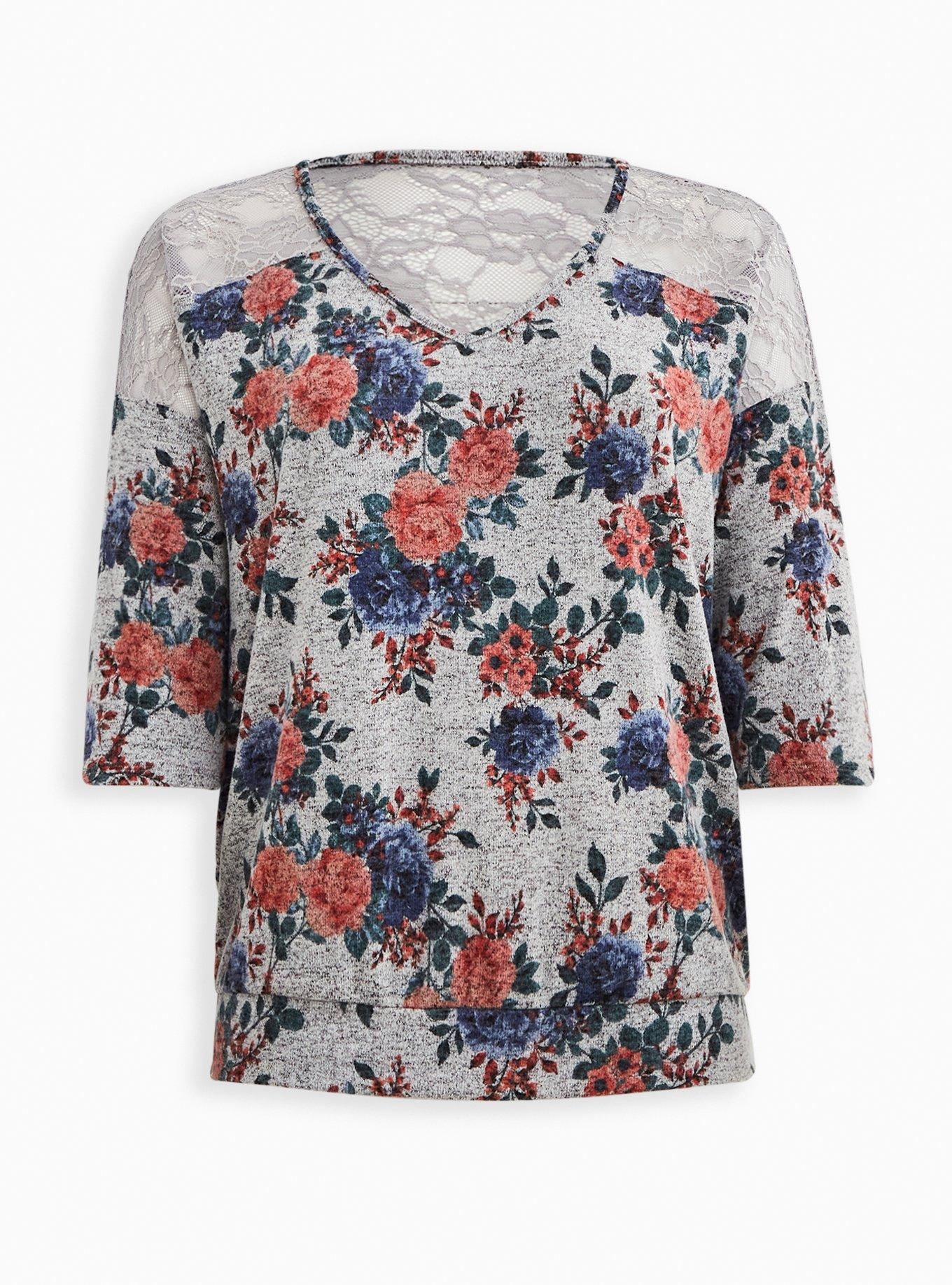 Lace Yoke Dolman Sleeve Necklace Top main image 0