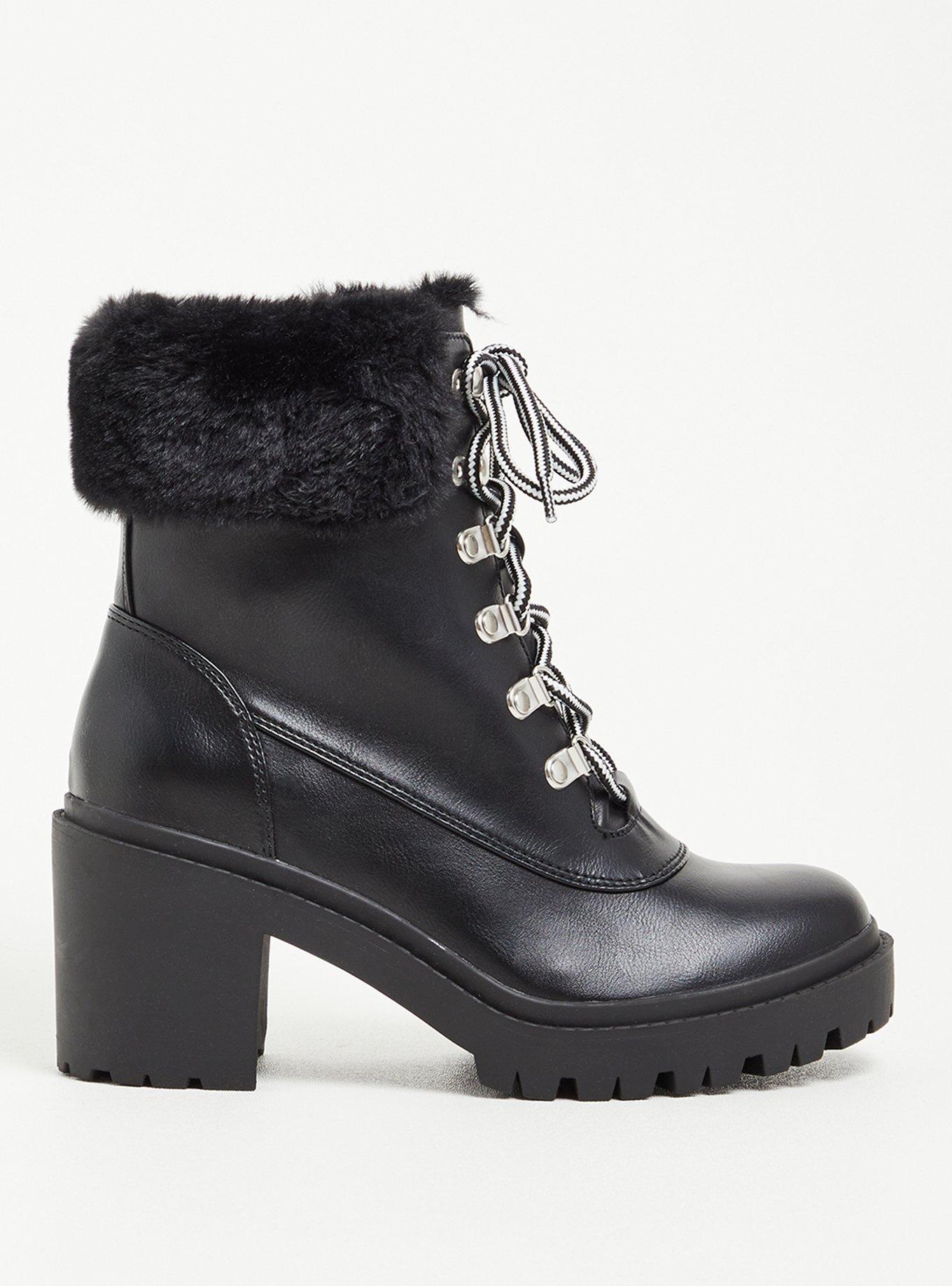 Plus Size Fur Hiker Bootie (WW), BLACK, alternate