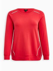 Ultra Soft Fleece Crew Neck Trim Detail Sweatshirt, RED, hi-res