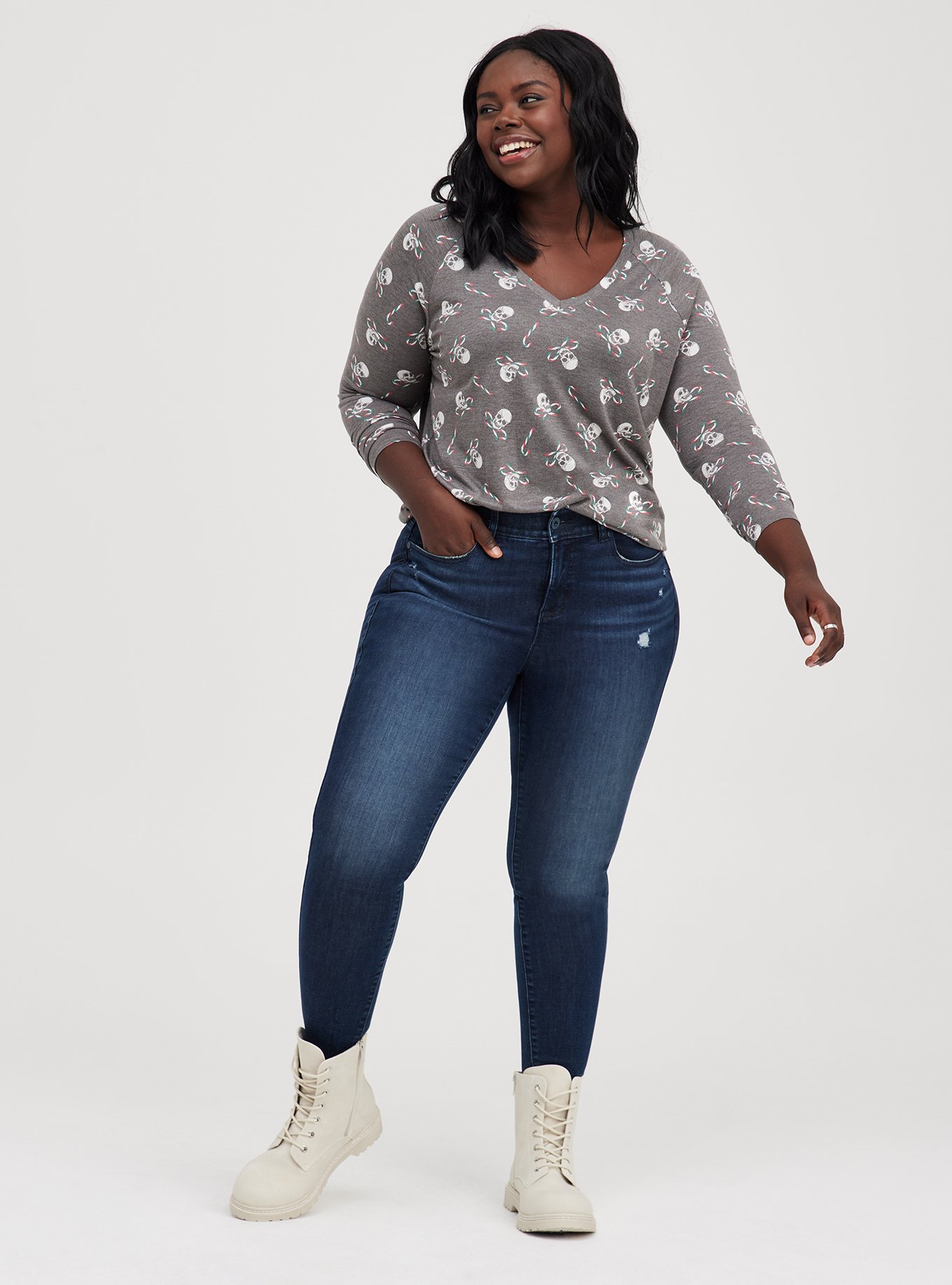 Plus Size - Raglan Tee - Skull Candy Grey - Torrid
