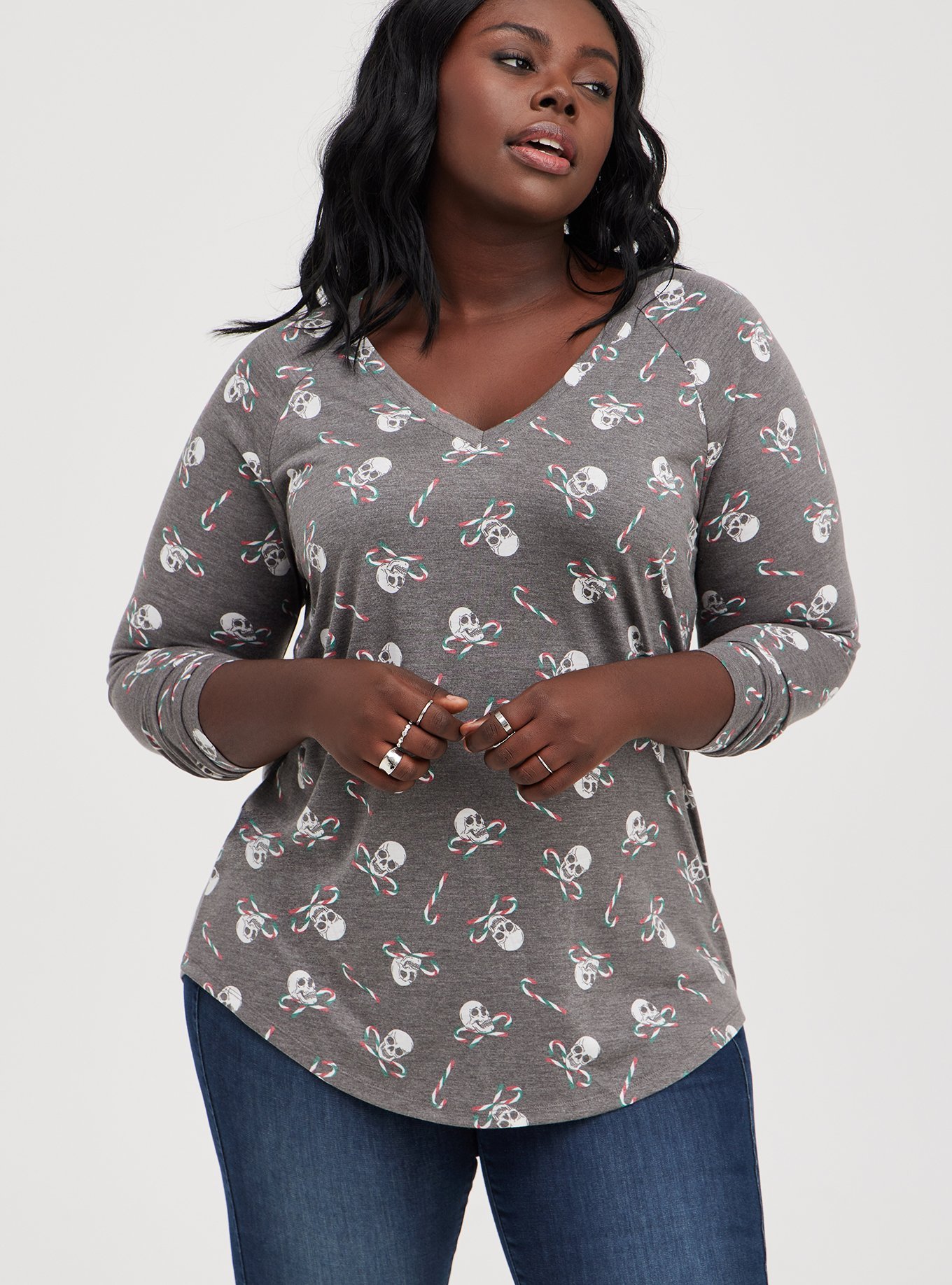 Plus Size - Raglan Tee - Skull Candy Grey - Torrid