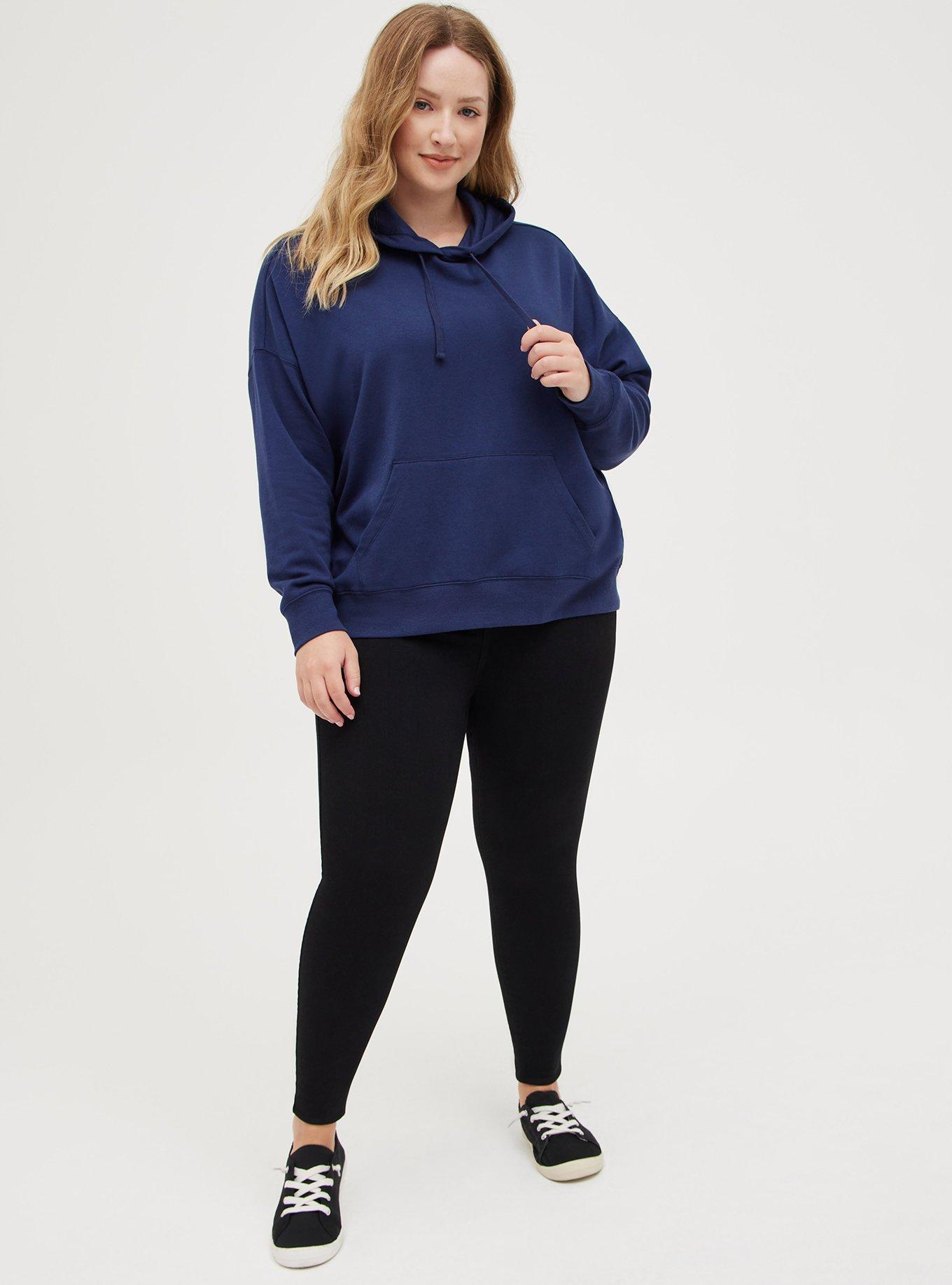 Plus Size Relaxed Fit Cozy Fleece Drop Shoulder Hoodie, PEACOAT, alternate