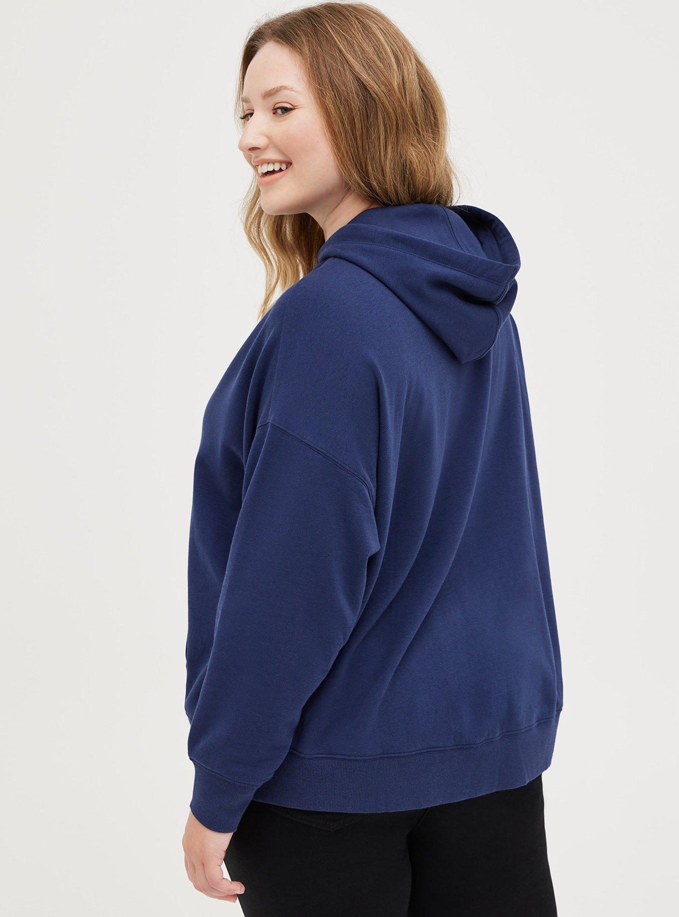 Plus Size Relaxed Fit Cozy Fleece Drop Shoulder Hoodie, PEACOAT, alternate