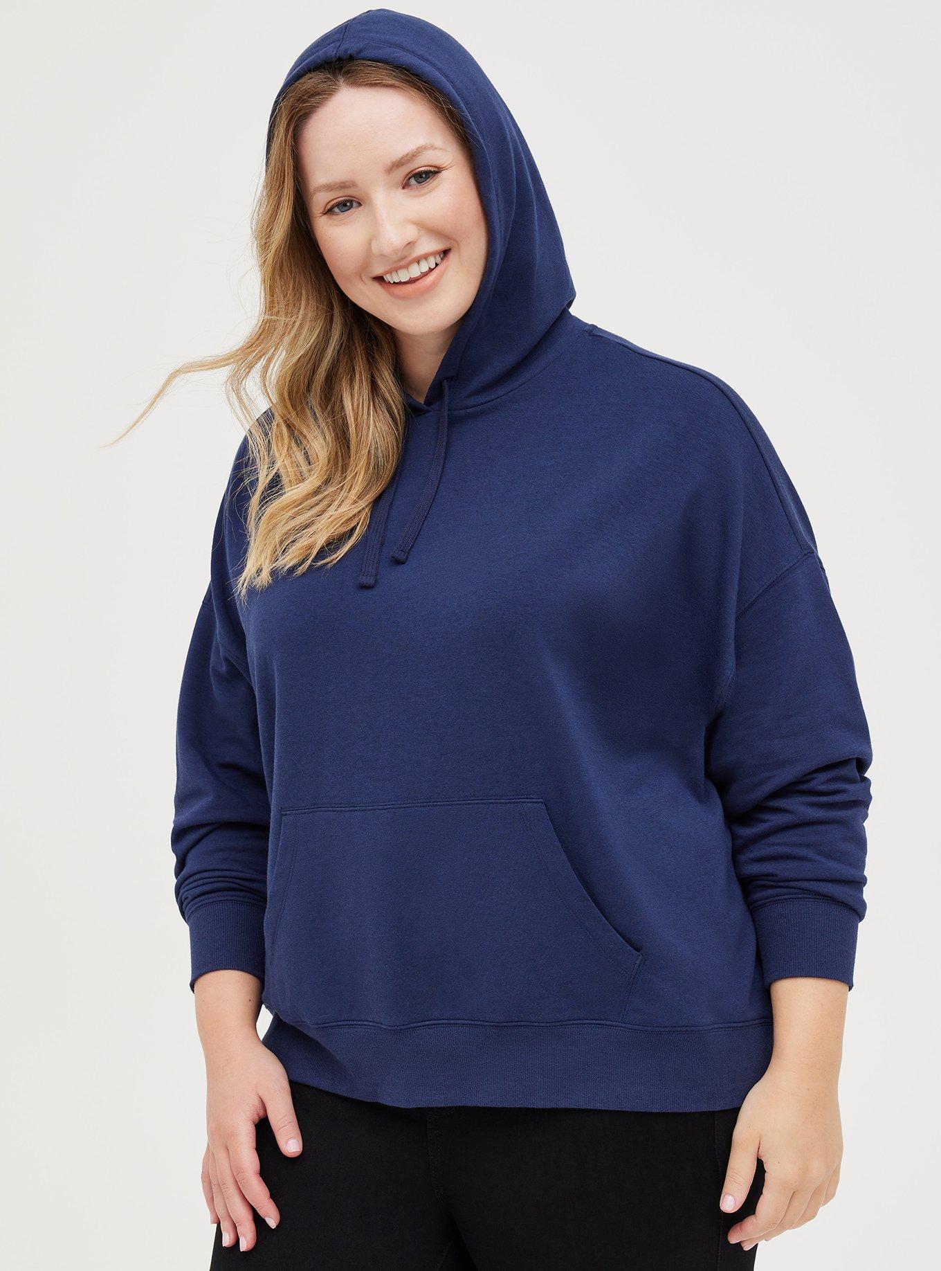 Plus Size Relaxed Fit Cozy Fleece Drop Shoulder Hoodie, PEACOAT, alternate