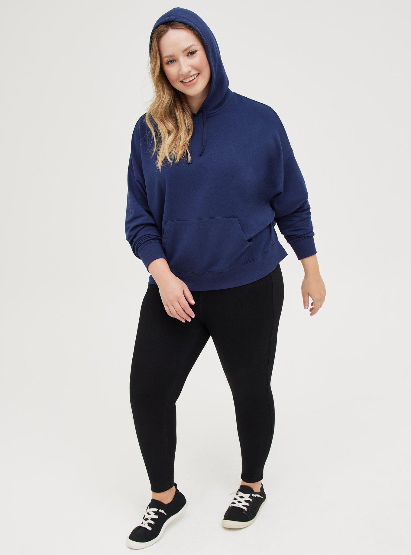 Plus Size Relaxed Fit Cozy Fleece Drop Shoulder Hoodie, PEACOAT, alternate