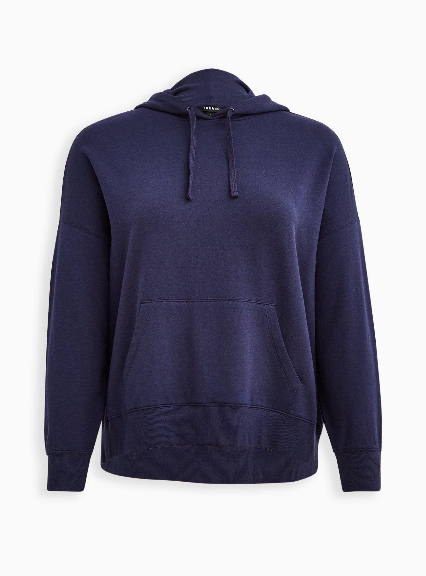 Plus Size Relaxed Fit Cozy Fleece Drop Shoulder Hoodie, PEACOAT, hi-res