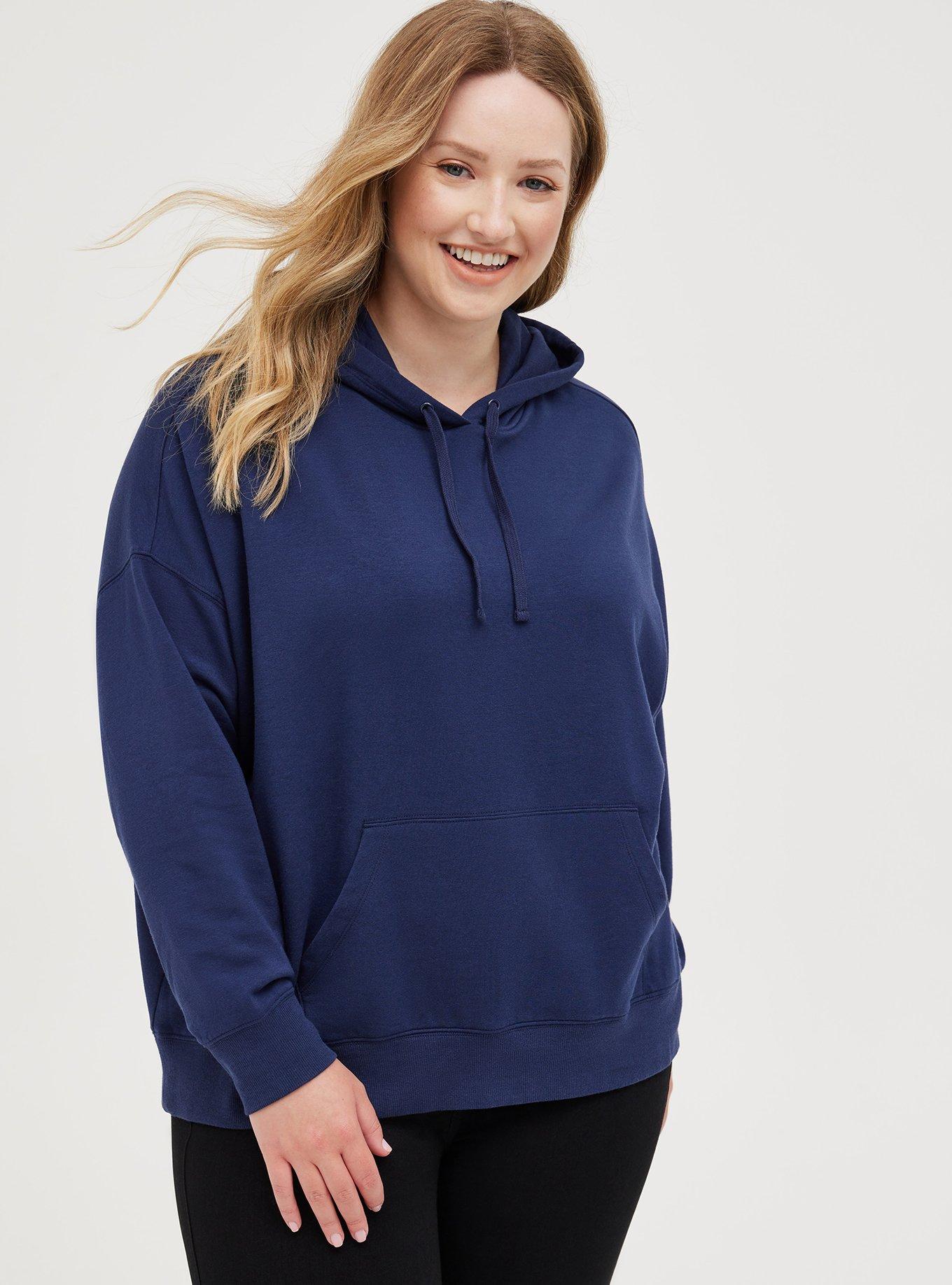 Plus Size Relaxed Fit Cozy Fleece Drop Shoulder Hoodie, PEACOAT, hi-res