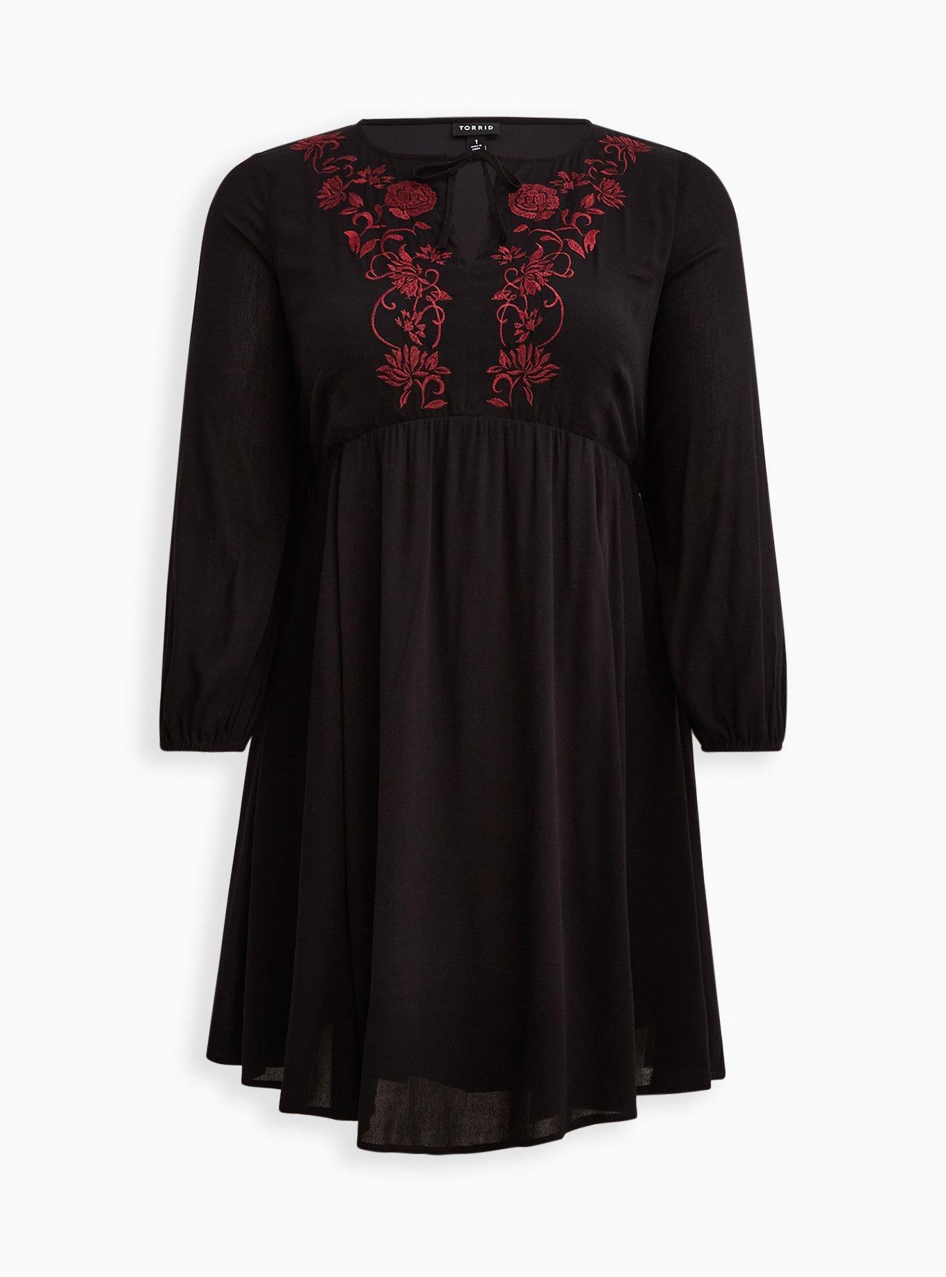 Skater Dress - Embroidered Gauze Black, DEEP BLACK, hi-res