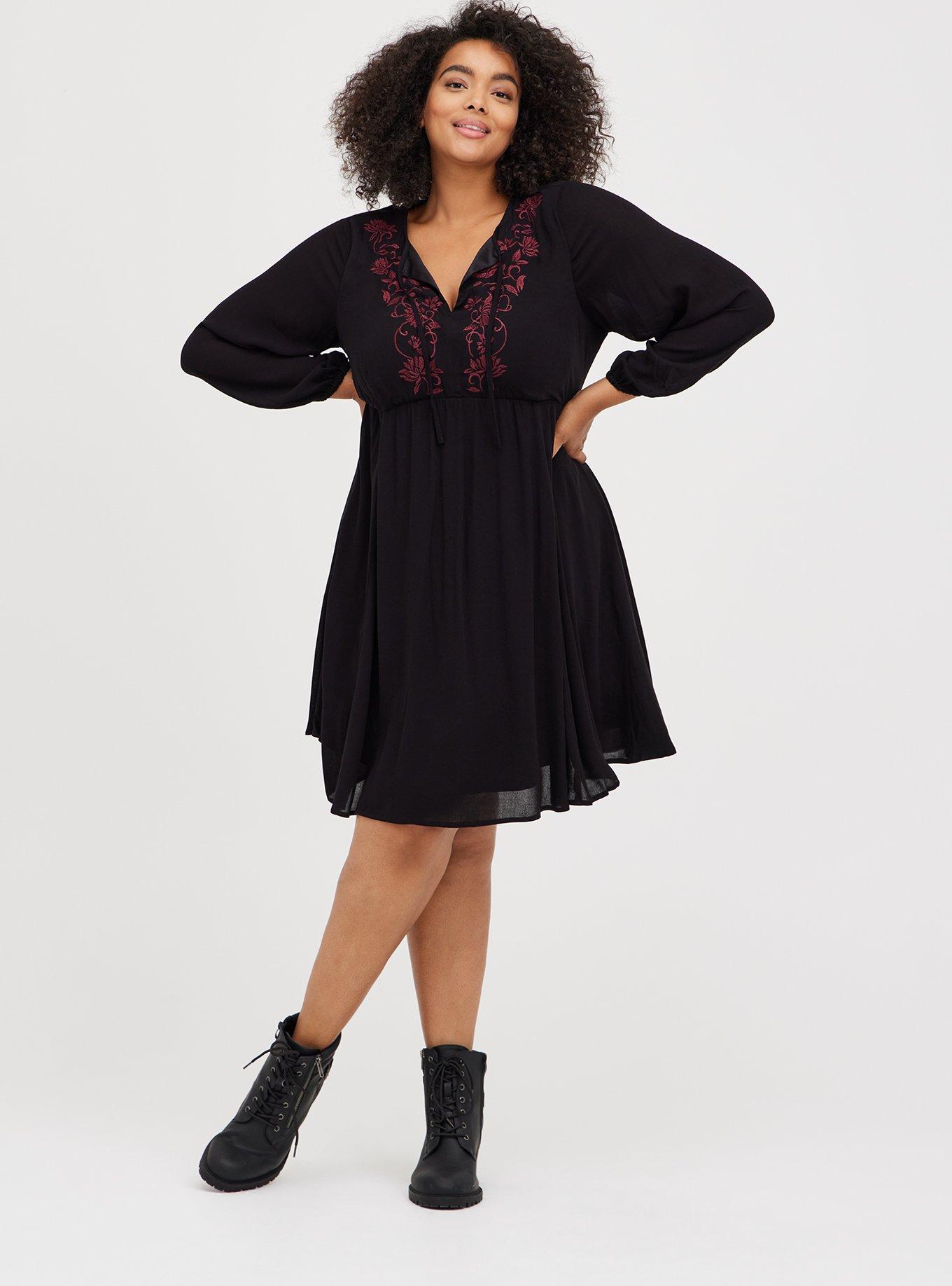 Skater Dress - Embroidered Gauze Black, DEEP BLACK, hi-res