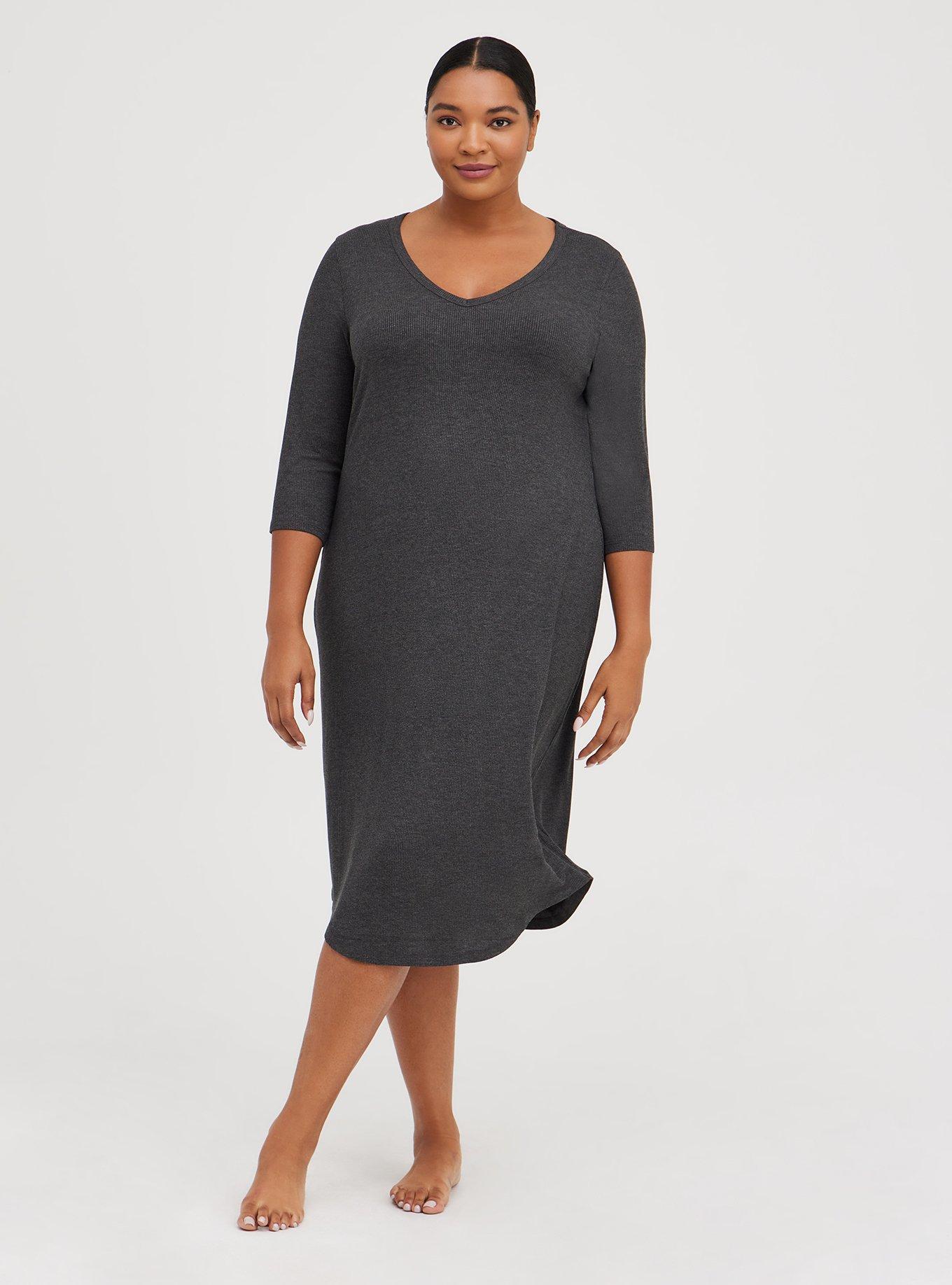 Plus Size Sleep Gown - Super Soft Ribbed Grey, CHARCOAL GREY, alternate
