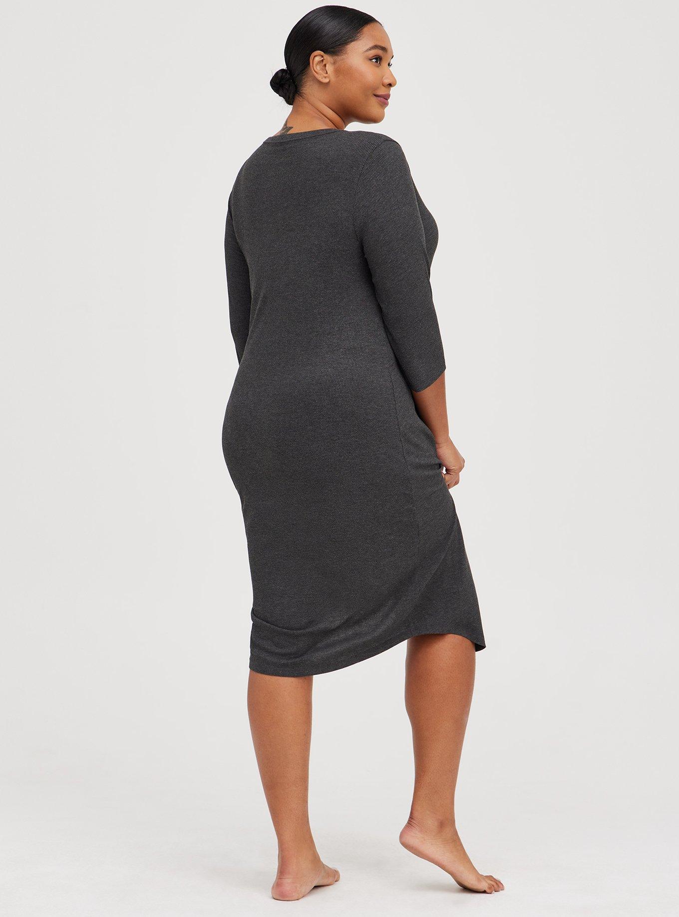 Plus Size Sleep Gown - Super Soft Ribbed Grey, CHARCOAL GREY, alternate