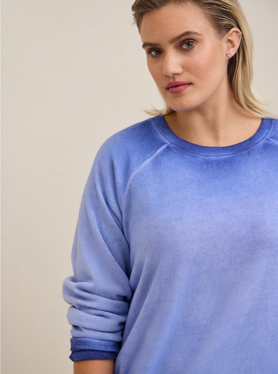 Plus Size Classic Fit Cozy Fleece Crew Neck Raglan Tunic Sweatshirt, BLUE, alternate