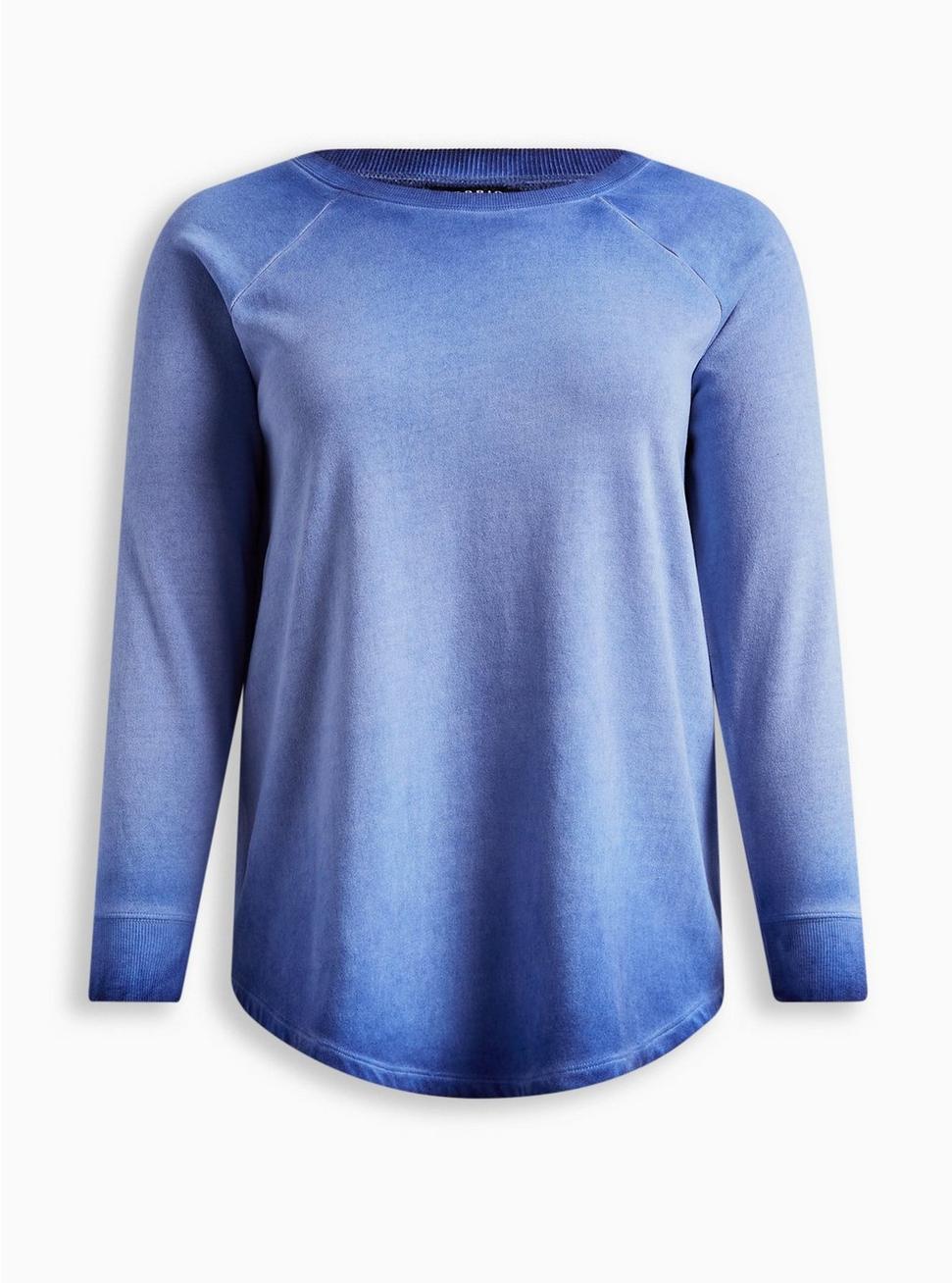 Plus Size Classic Fit Cozy Fleece Crew Neck Raglan Tunic Sweatshirt, BLUE, hi-res