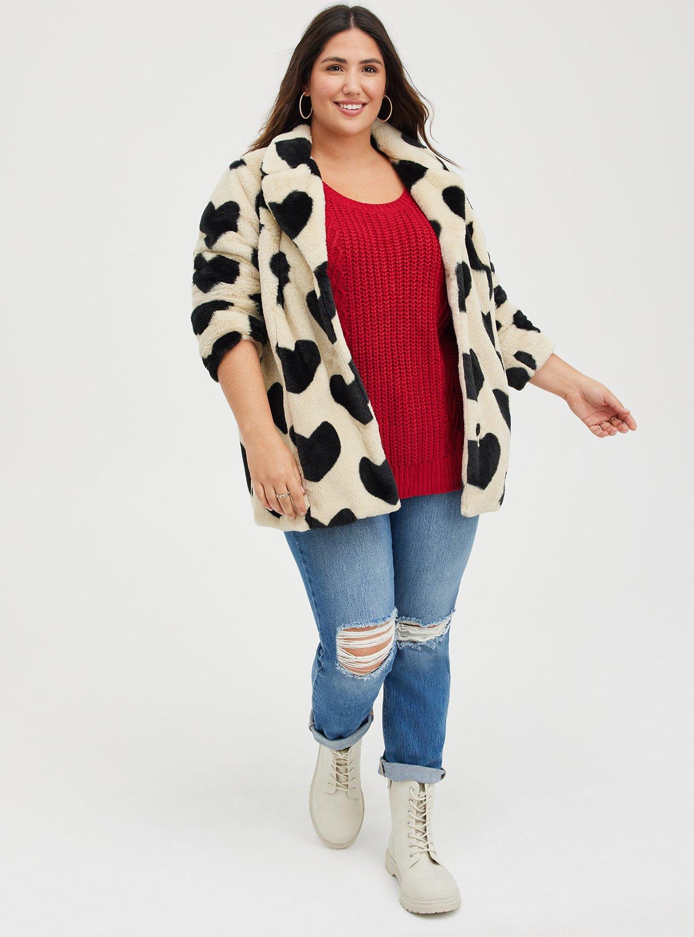 Plus Size Coat Faux Fur Heart White Black Torrid