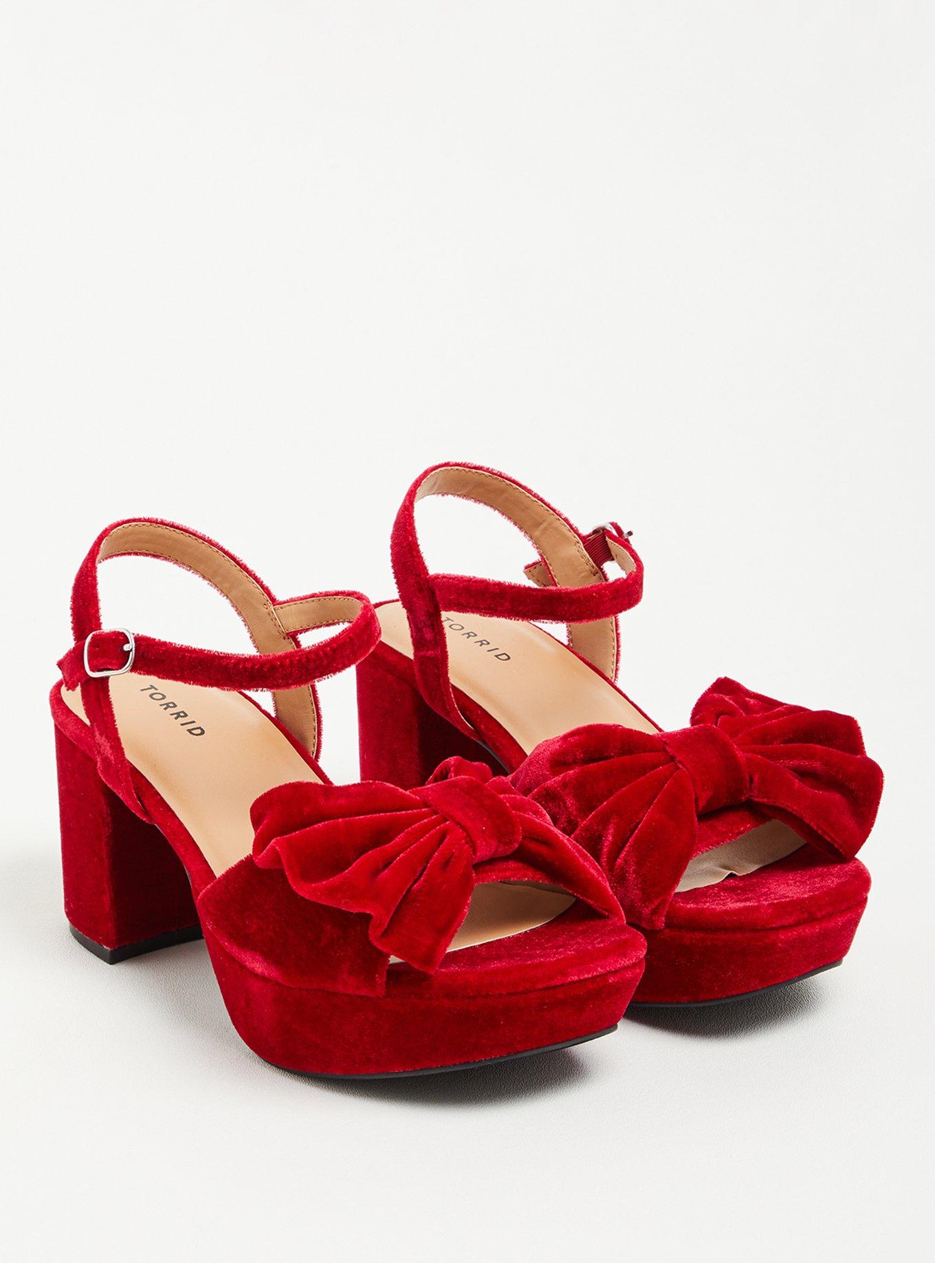 Red velvet platform shoes on sale