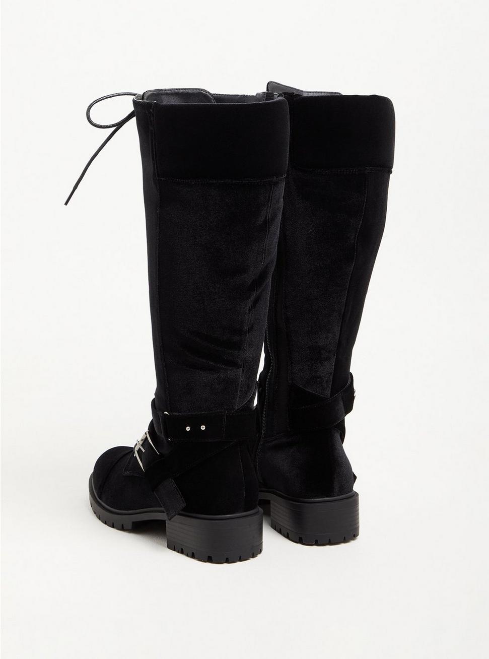 Plus Size Laceup Combat Knee Boot - Velvet Black, BLACK, alternate