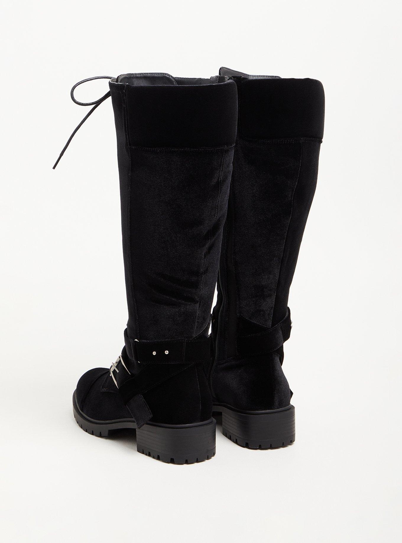 Laceup Combat Knee Boot - Velvet Black, BLACK, alternate