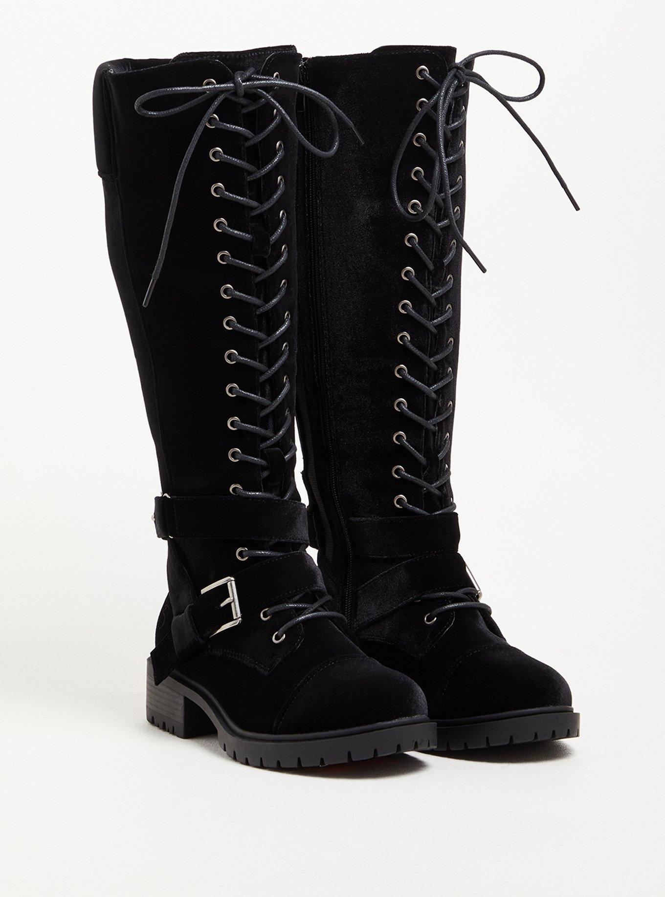 Knee high black velvet boots deals