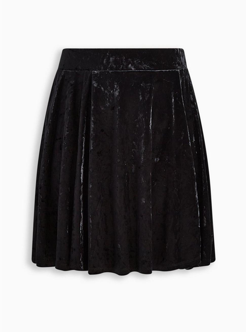 Mini Velvet Skater Skirt, DEEP BLACK, hi-res
