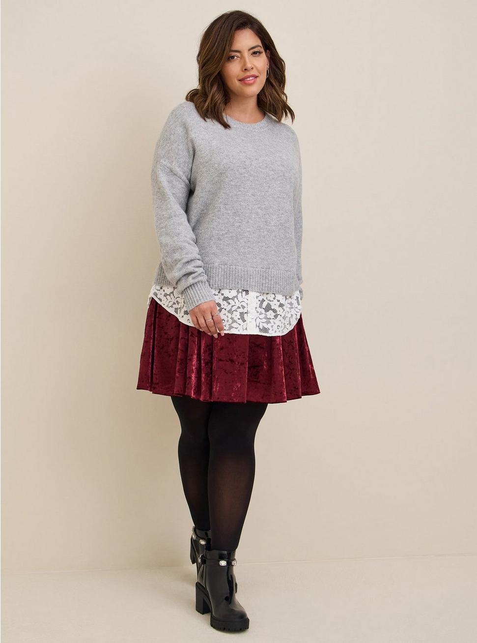 Plus Size Mini Velvet Skater Skirt, ZINFANDEL, hi-res