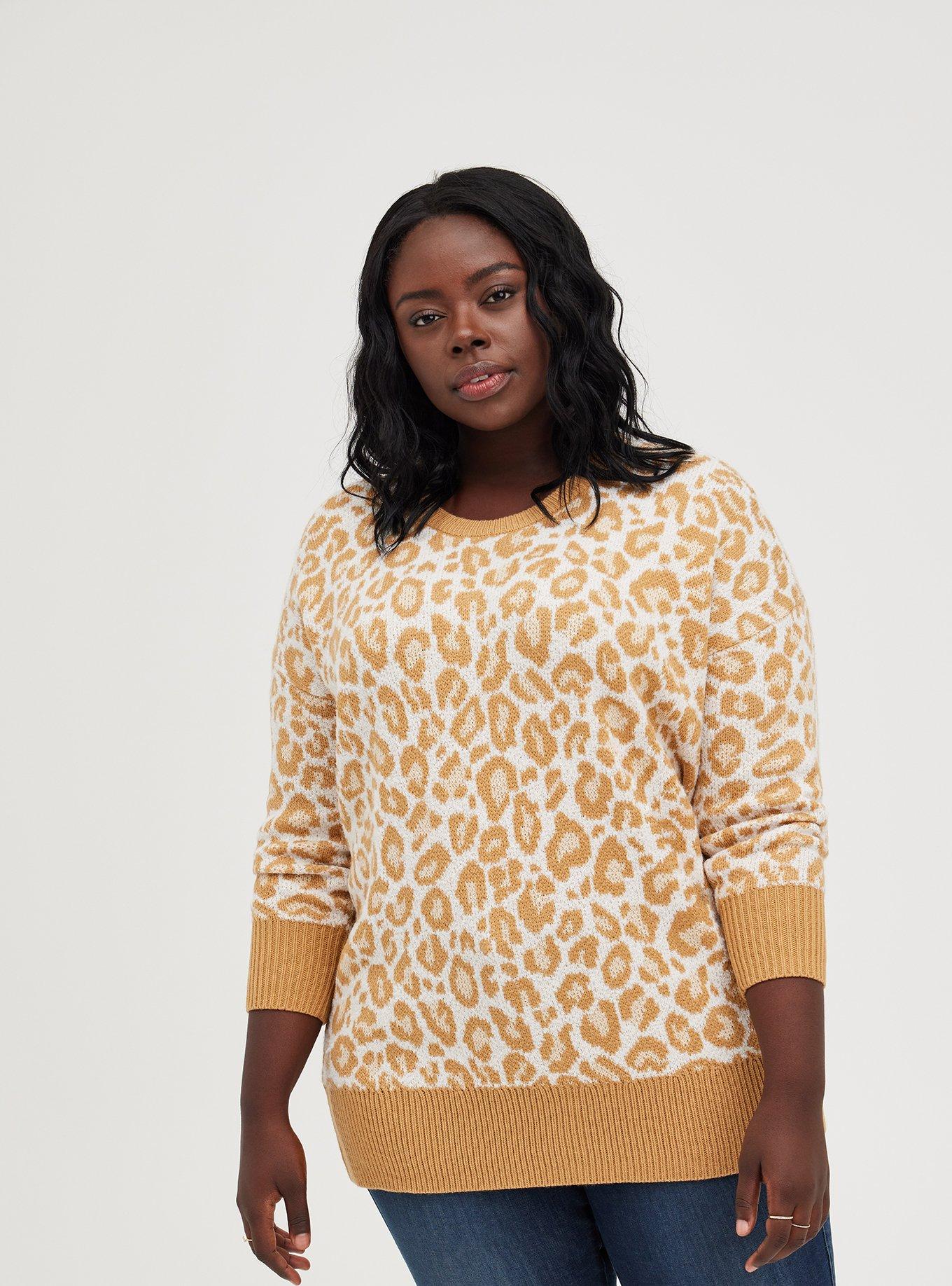 Plus Size Drop Shoulder Sweater Popcorn Leopard Torrid