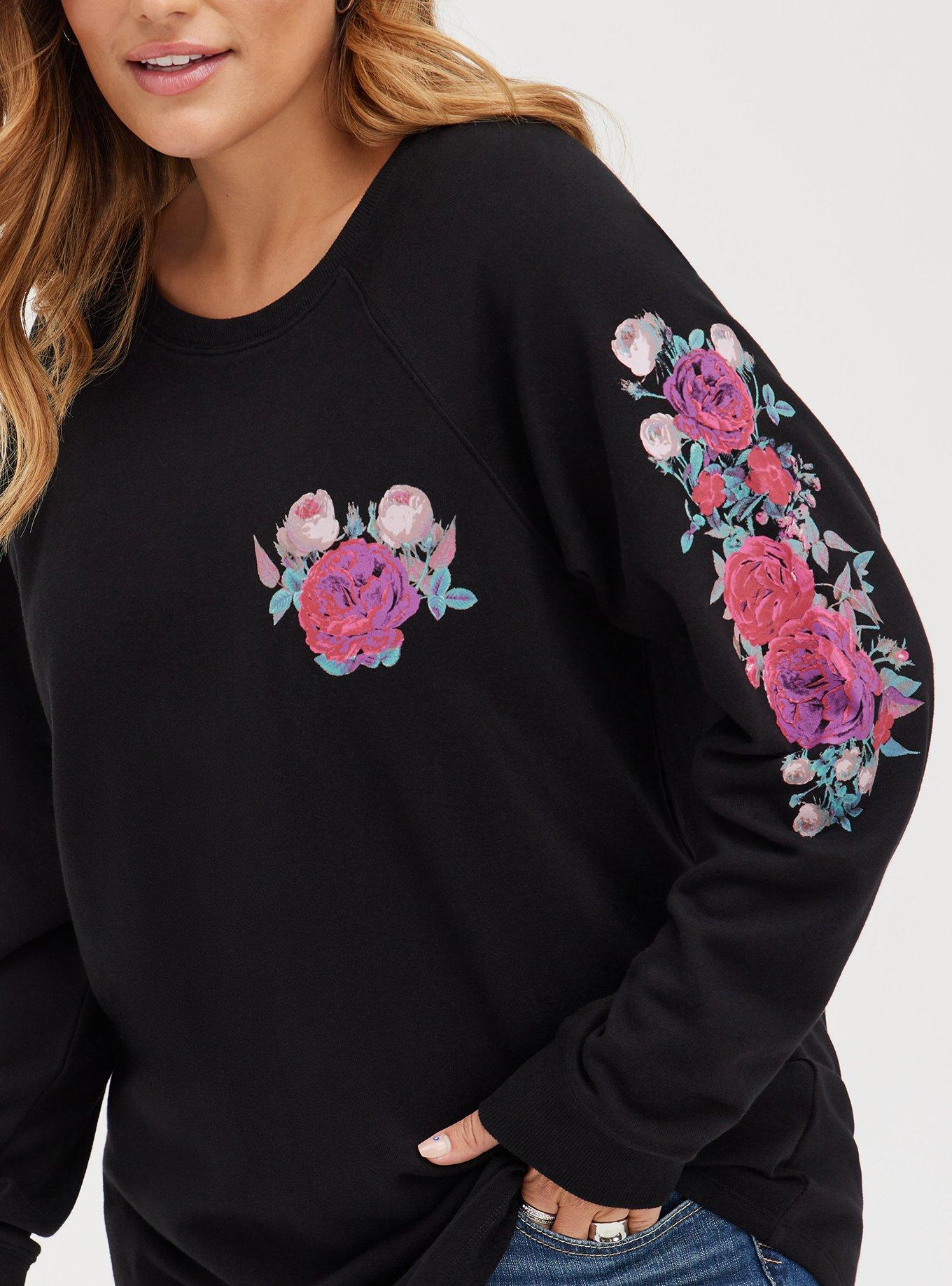 Plus Size Tunic Sweatshirt Cozy Fleece Floral Black Torrid
