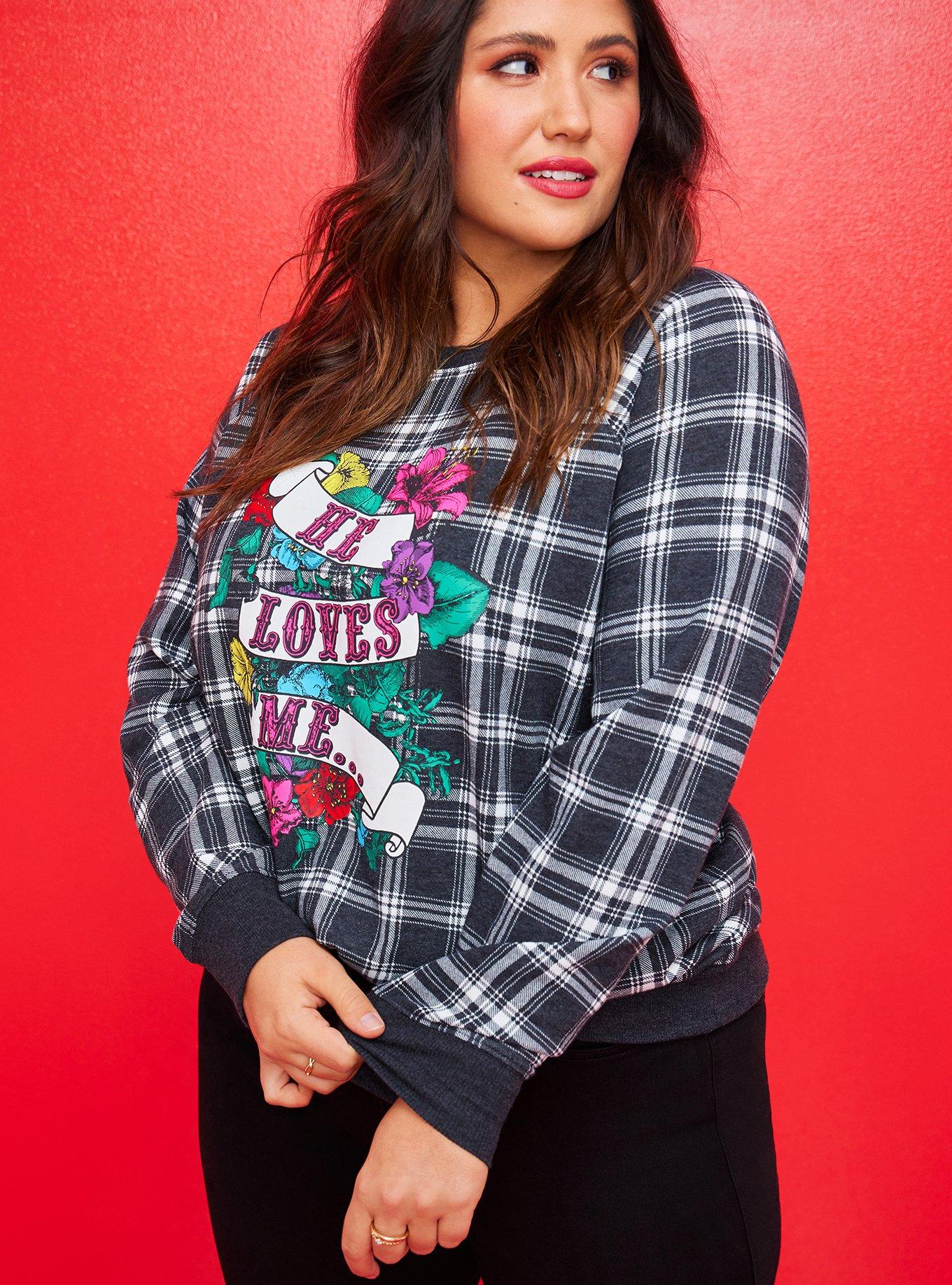 Plus Size Betsey Johnson Raglan Sweatshirt Cozy Fleece He