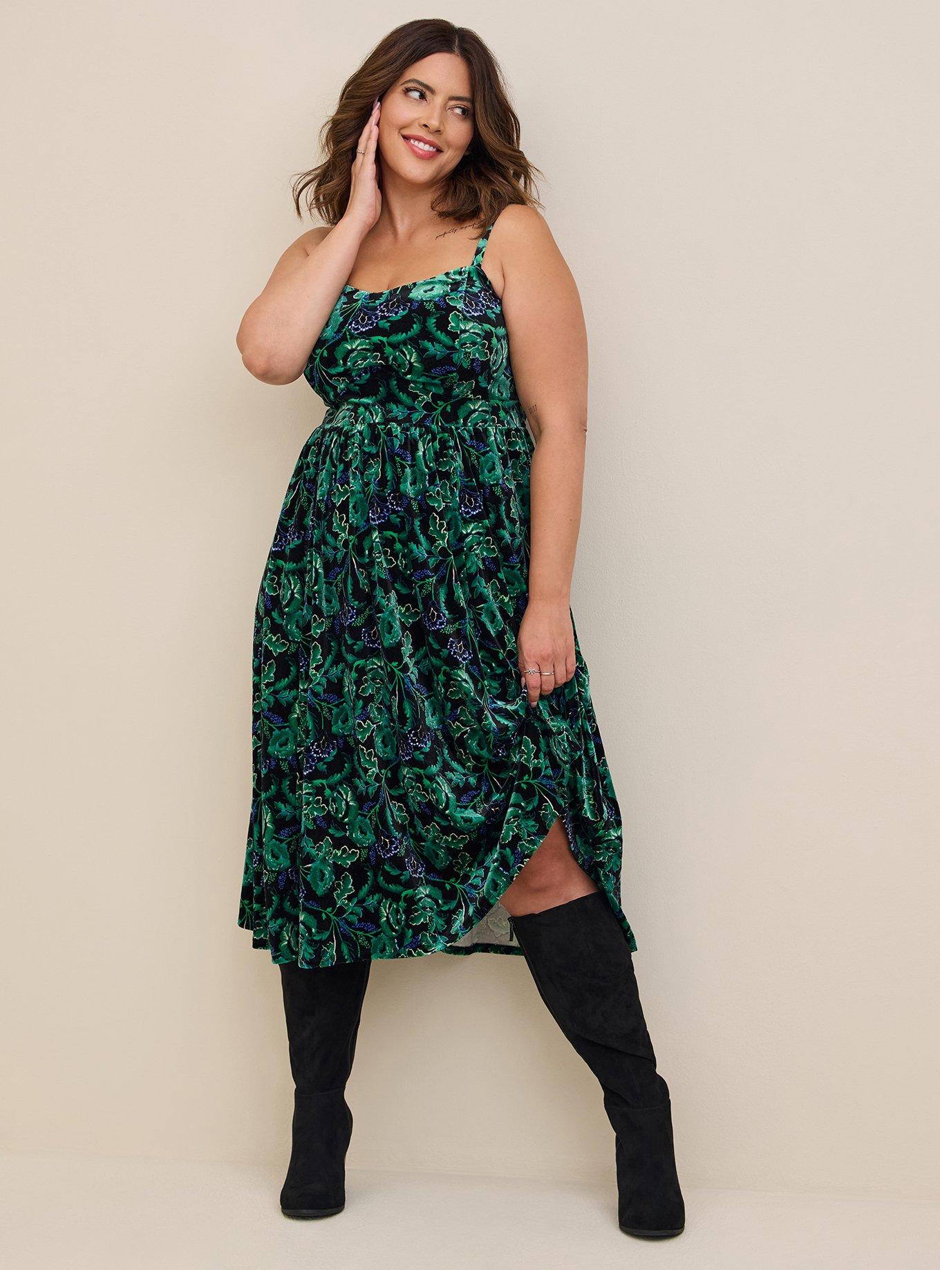 Plus Size - Midi Stretch Satin Double V-Neck A-Line Dress - Torrid