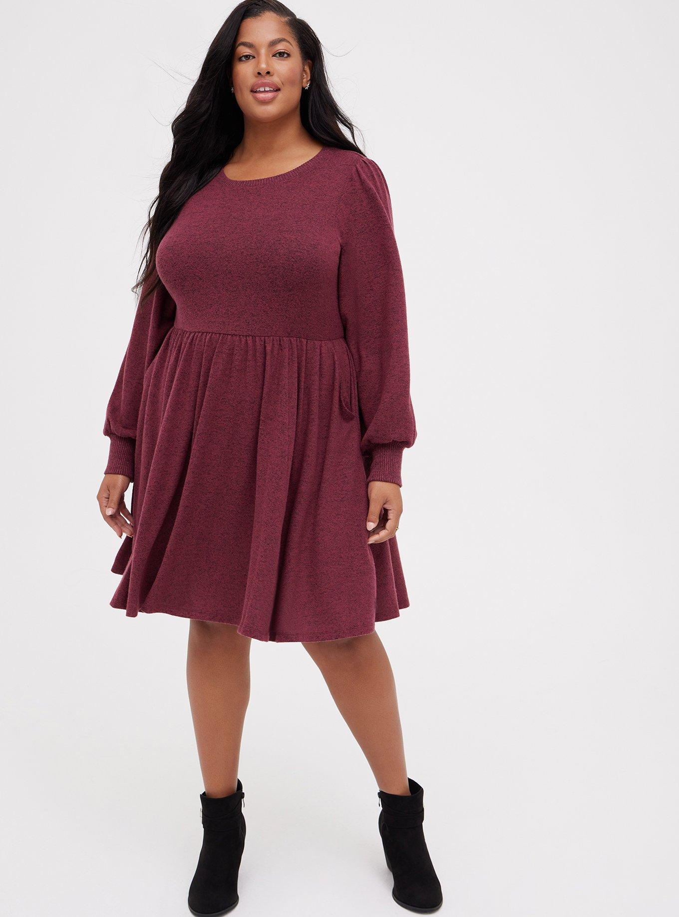 1362 - Haley - Trendy Plus Size Burgundy Babydoll Dress – Tiffany