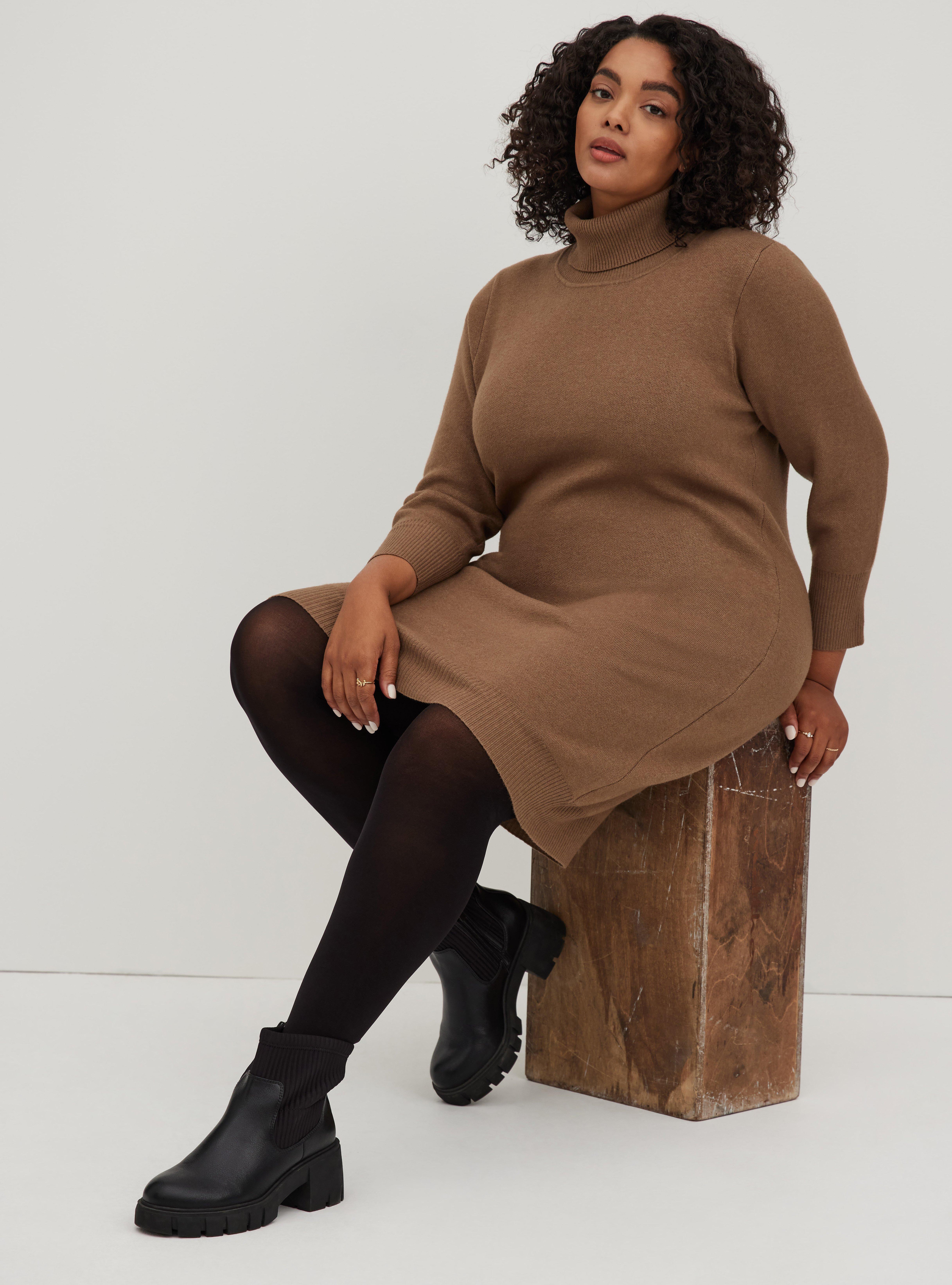 Plus Size - Turtle Neck Sweater Dress - Luxe Cozy Brown - Torrid