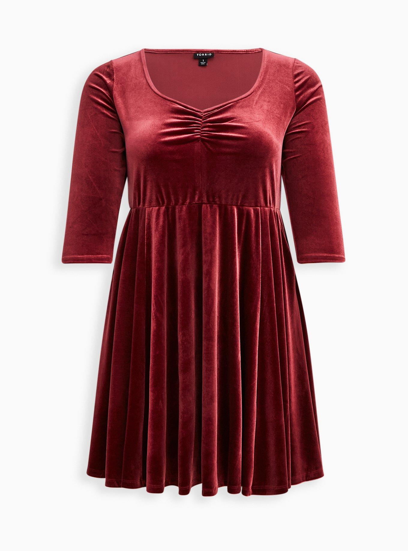 Plus Size - Skater Dress - Velvet Burgundy - Torrid