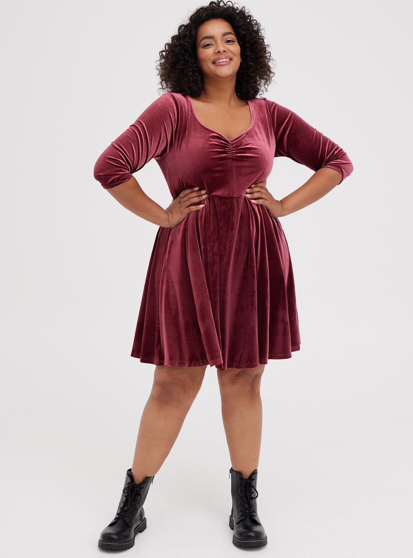 Plus Size Skater Dress Velvet Burgundy Torrid