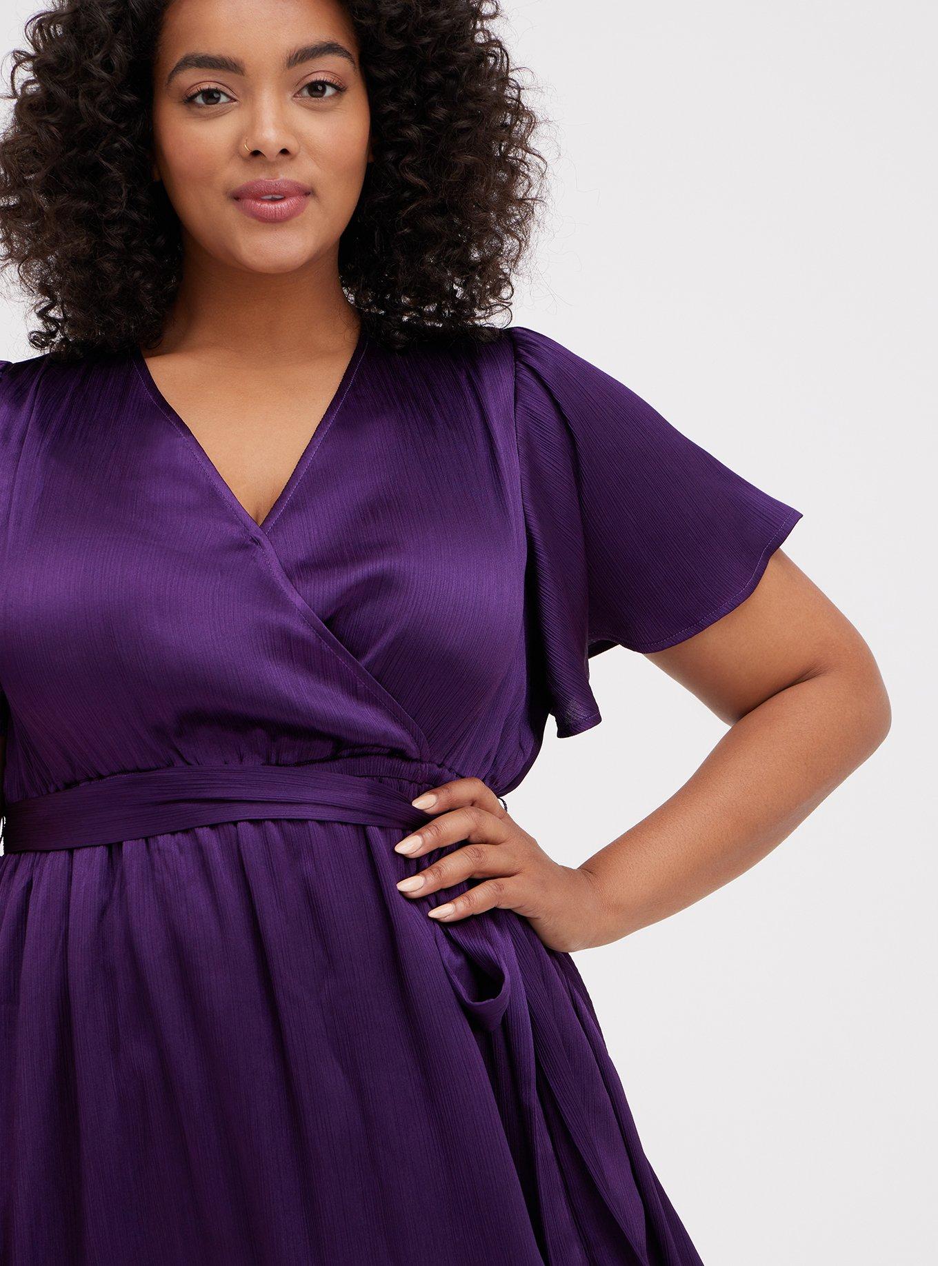 Plus Size - Crinkle Shine Wrap Midi Dress - Purple - Torrid