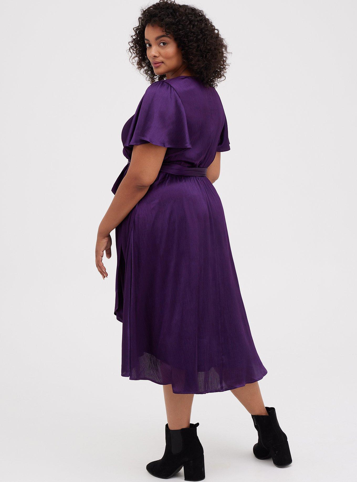 Crinkle Shine Wrap Midi Dress - Purple, PURPLE, alternate