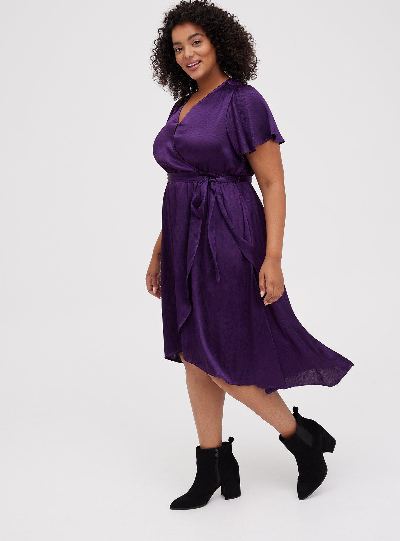 Plus Size - Crinkle Shine Wrap Midi Dress - Purple - Torrid