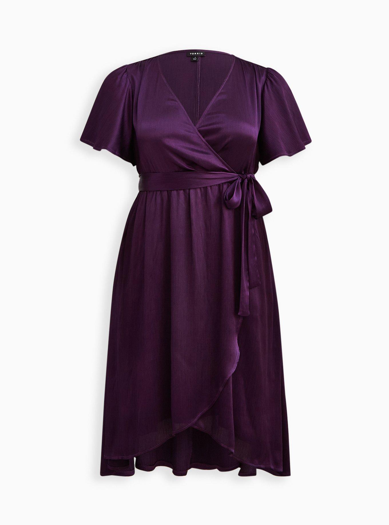 Crinkle Shine Wrap Midi Dress - Purple, , hi-res